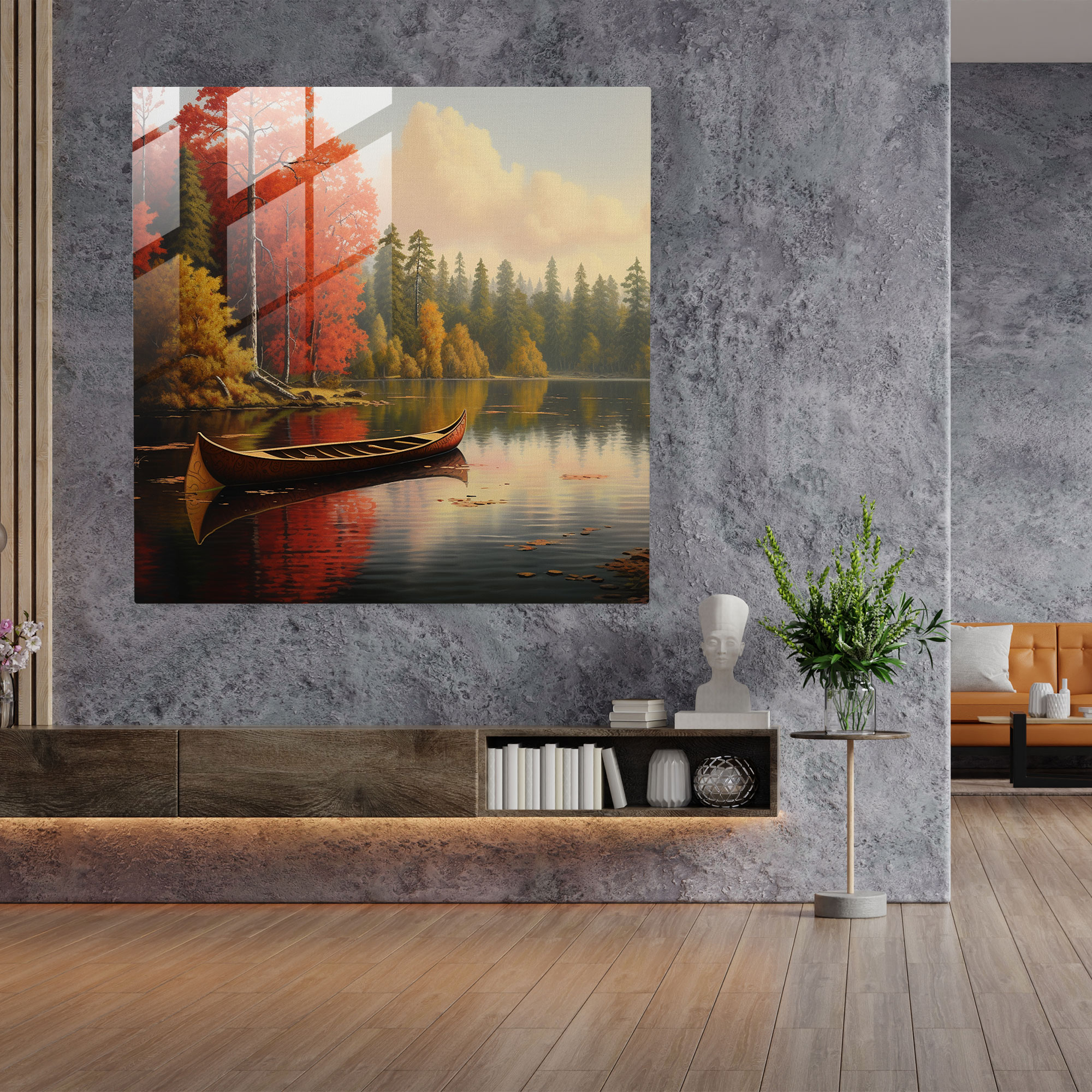 Red Indian Canoe Glass Print - Red Indian, Glass Art, Wall Decoration, Glass Wall Art