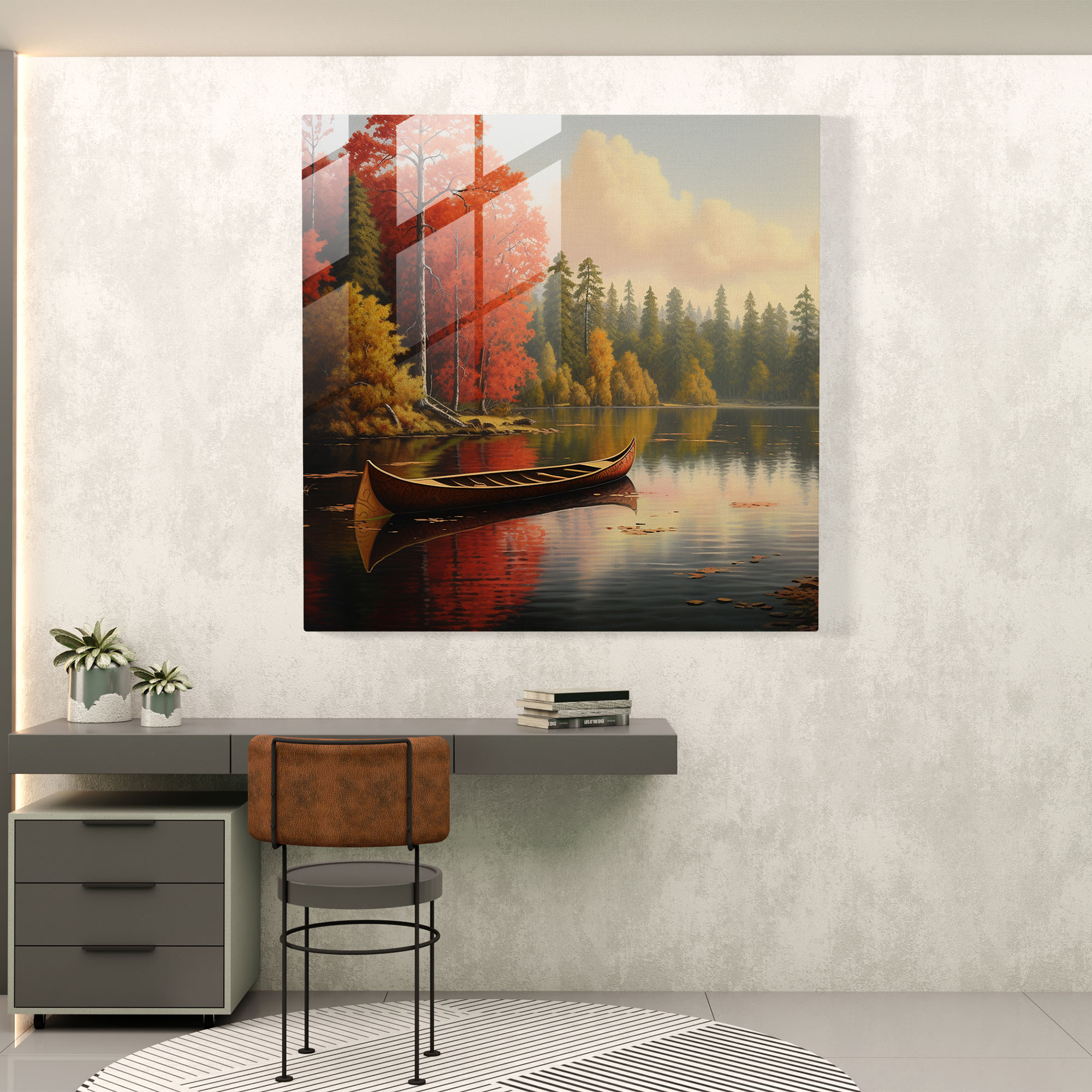 Red Indian Canoe Glass Print - Red Indian, Glass Art, Wall Decoration, Glass Wall Art