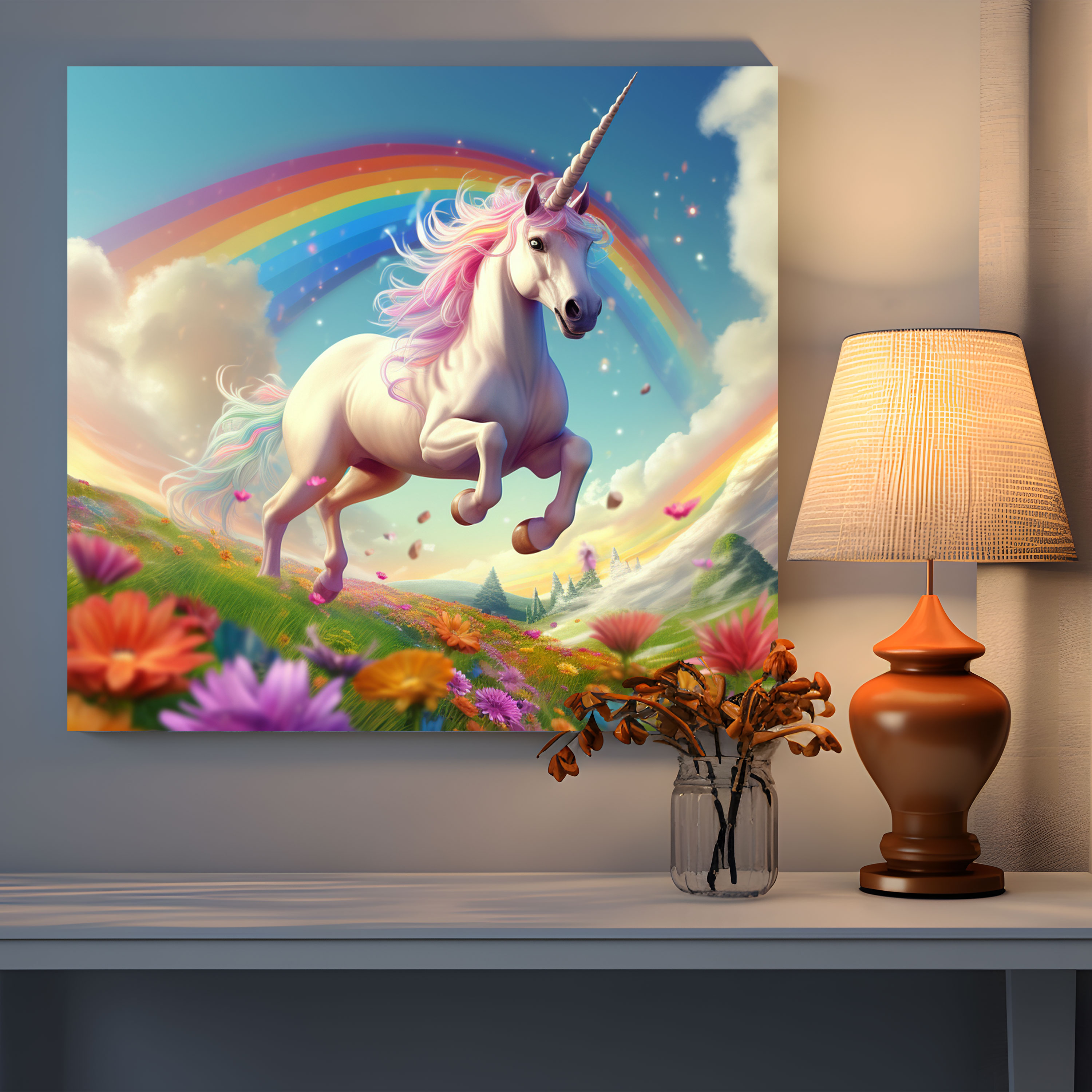 Rainbow Unicorn Wall Art - Rainbow, Prancing, Home Decoration, Wall Decoration