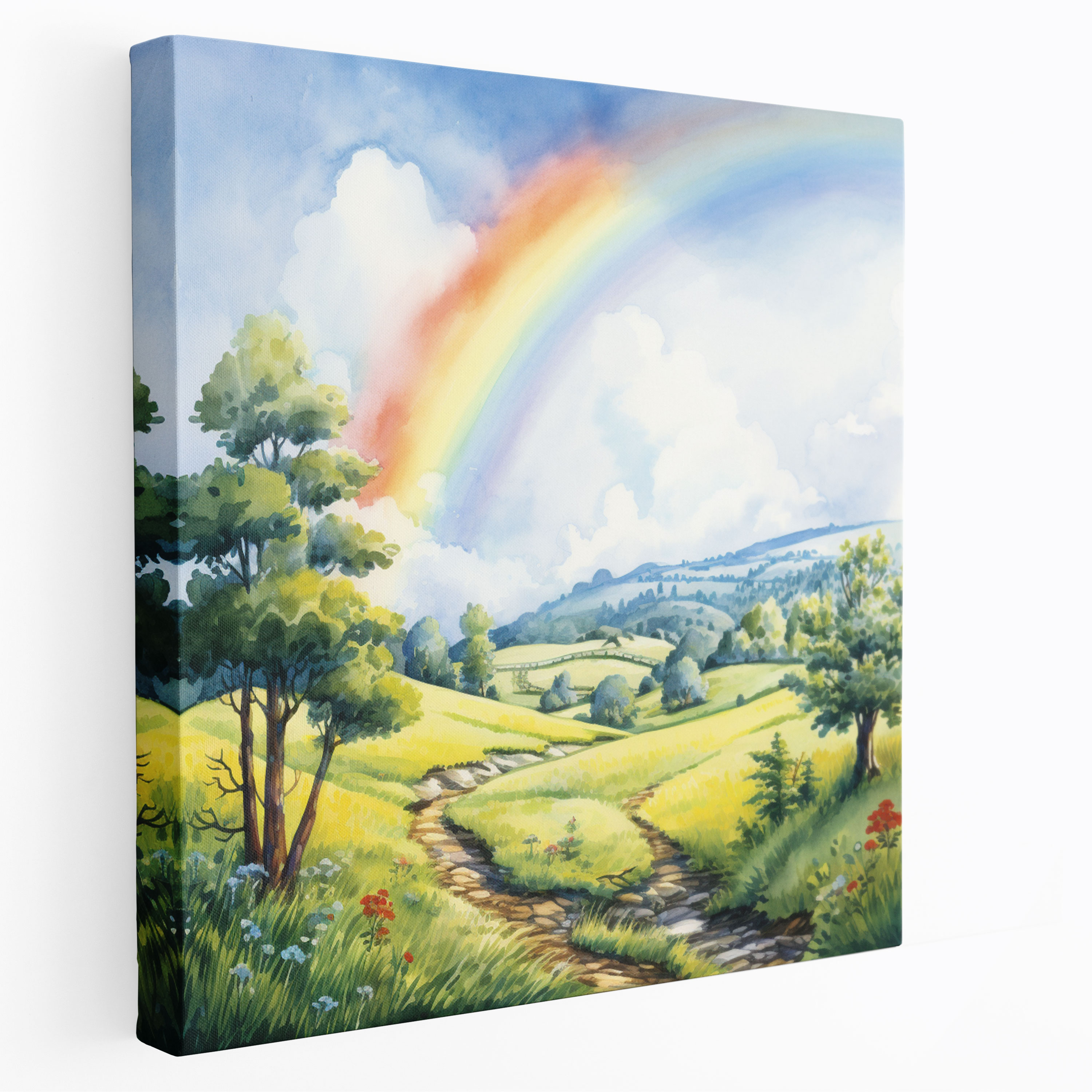 Rainbow Countryside Canvas Print - Rainbow, Canvas, Canvas Wall Art, Serene