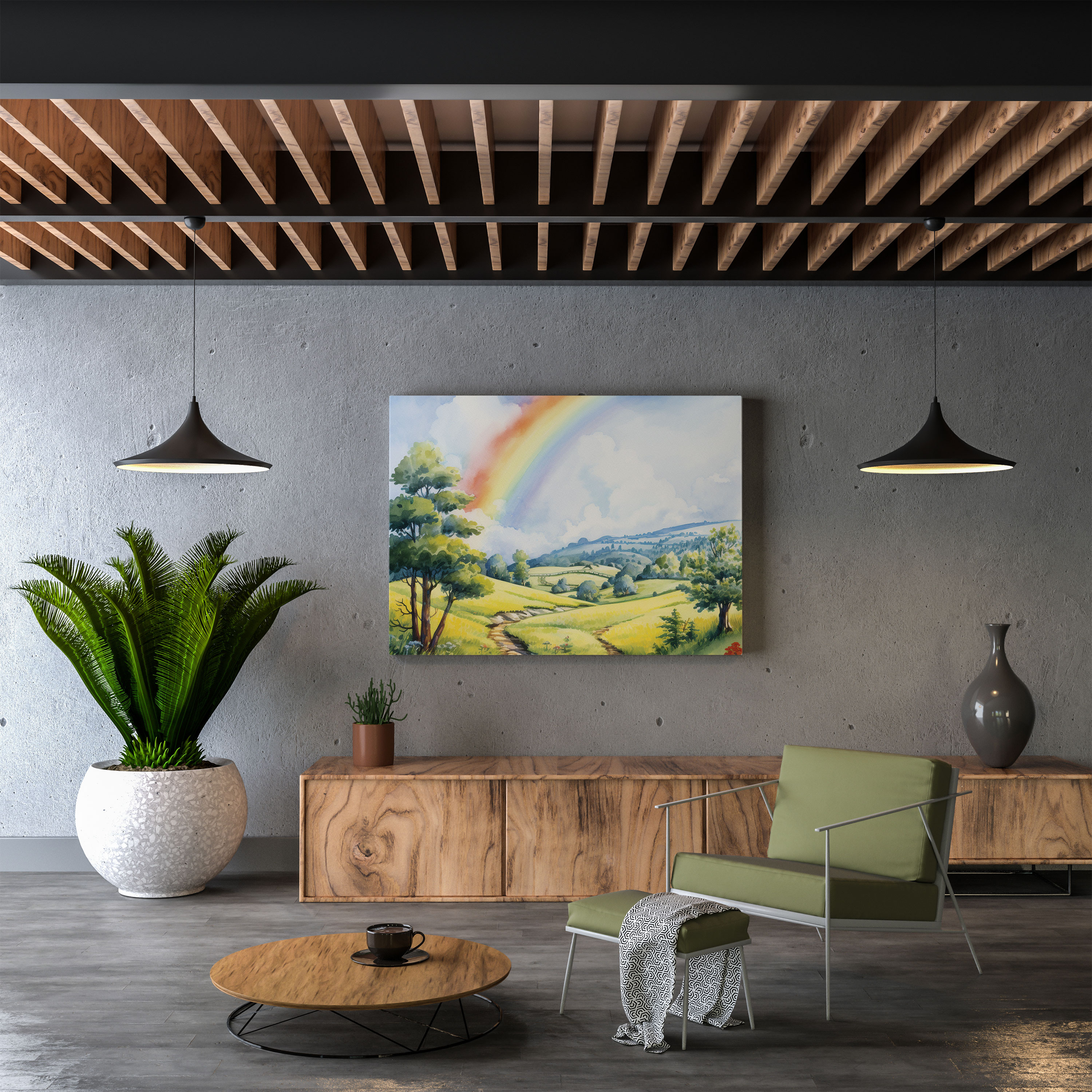 Rainbow Countryside Canvas Print - Rainbow, Canvas, Canvas Wall Art, Serene