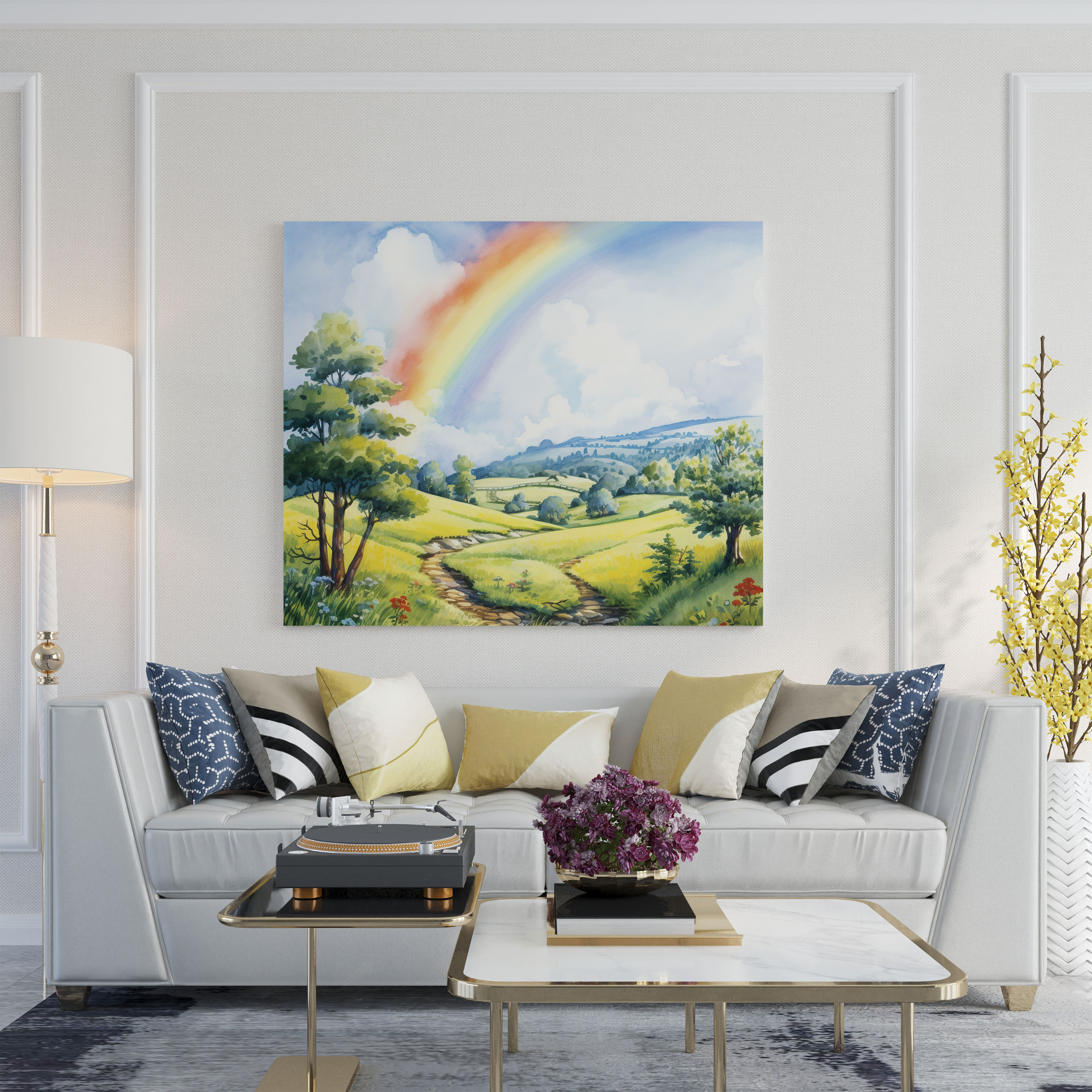 Rainbow Countryside Canvas Print - Rainbow, Canvas, Canvas Wall Art, Serene