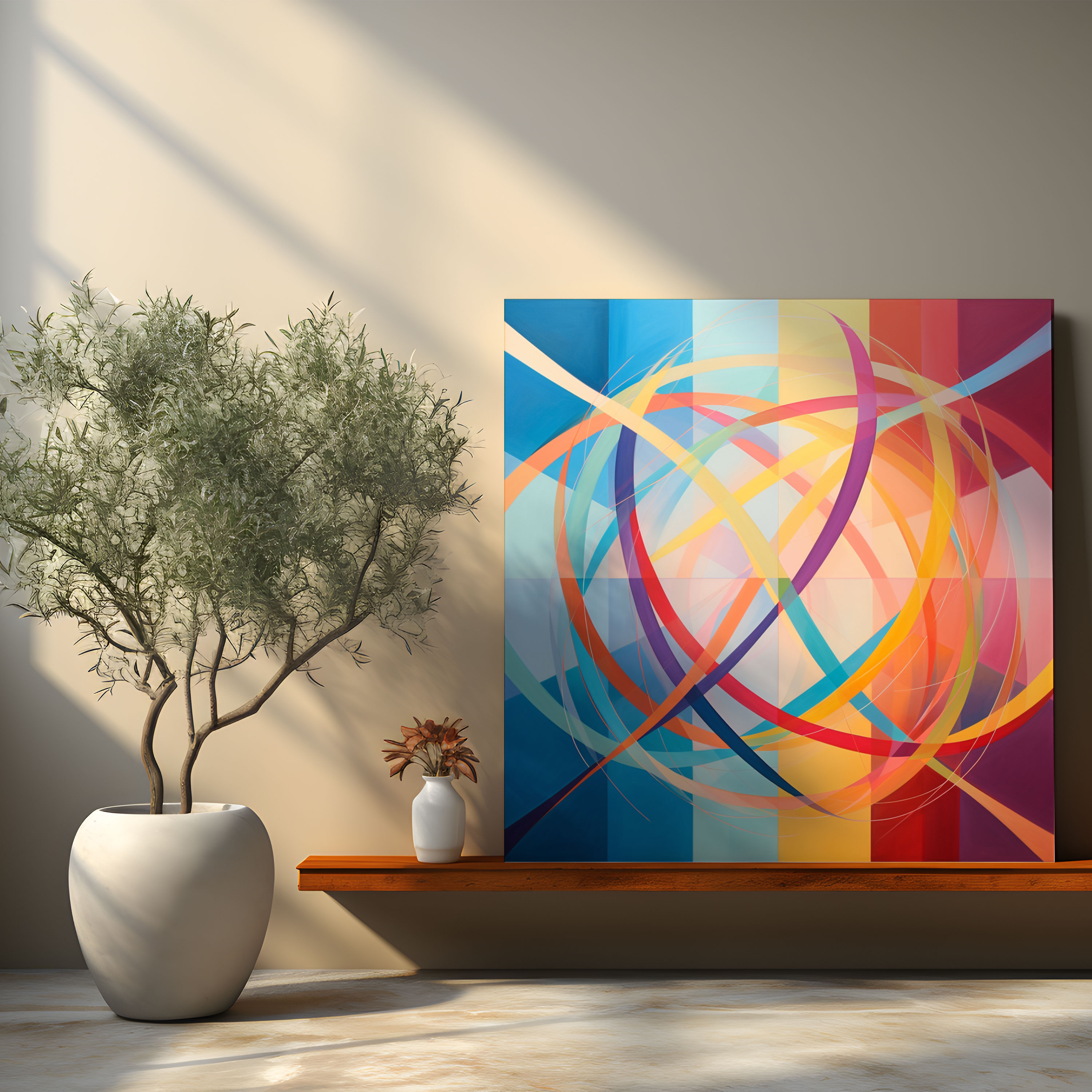 Geometric Rainbow Canvas Print - Rainbow, Canvas Print, Intersecting Lines, Geometric Abstract Painting
