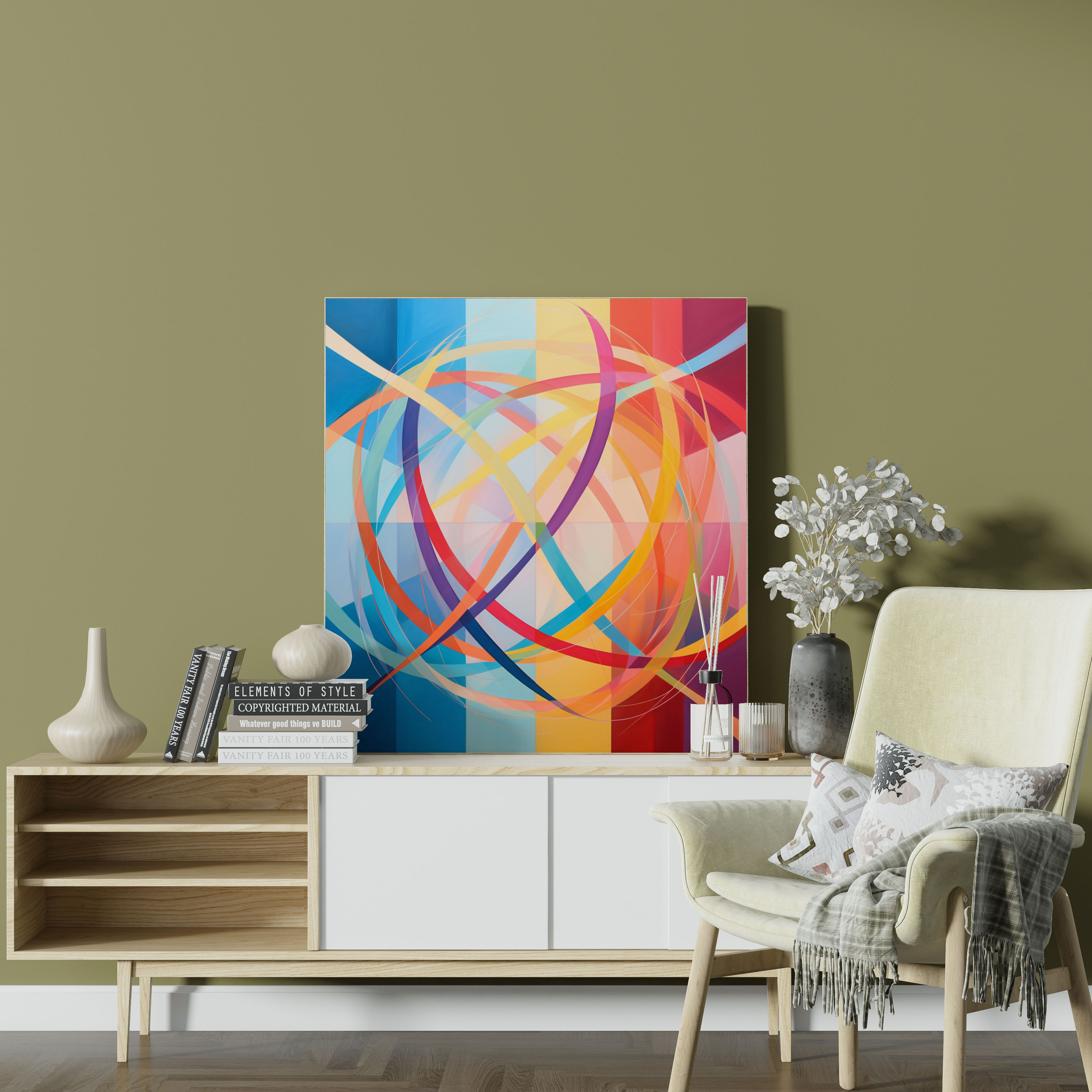 Geometric Rainbow Canvas Print - Rainbow, Canvas Print, Intersecting Lines, Geometric Abstract Painting