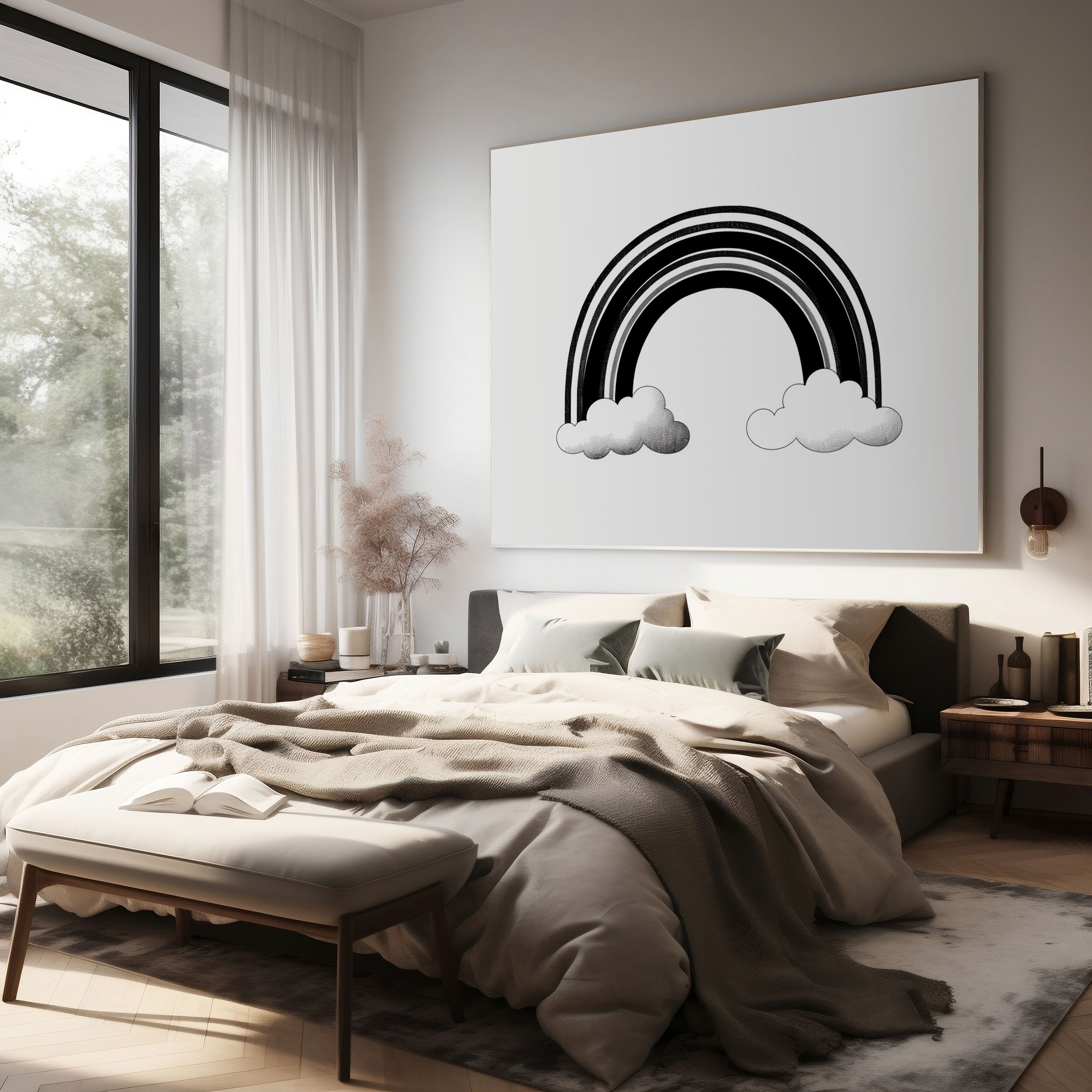 Minimalist Rainbow Canvas Print - Rainbow, Modern Sophistication, Black And White, Wall Decoration