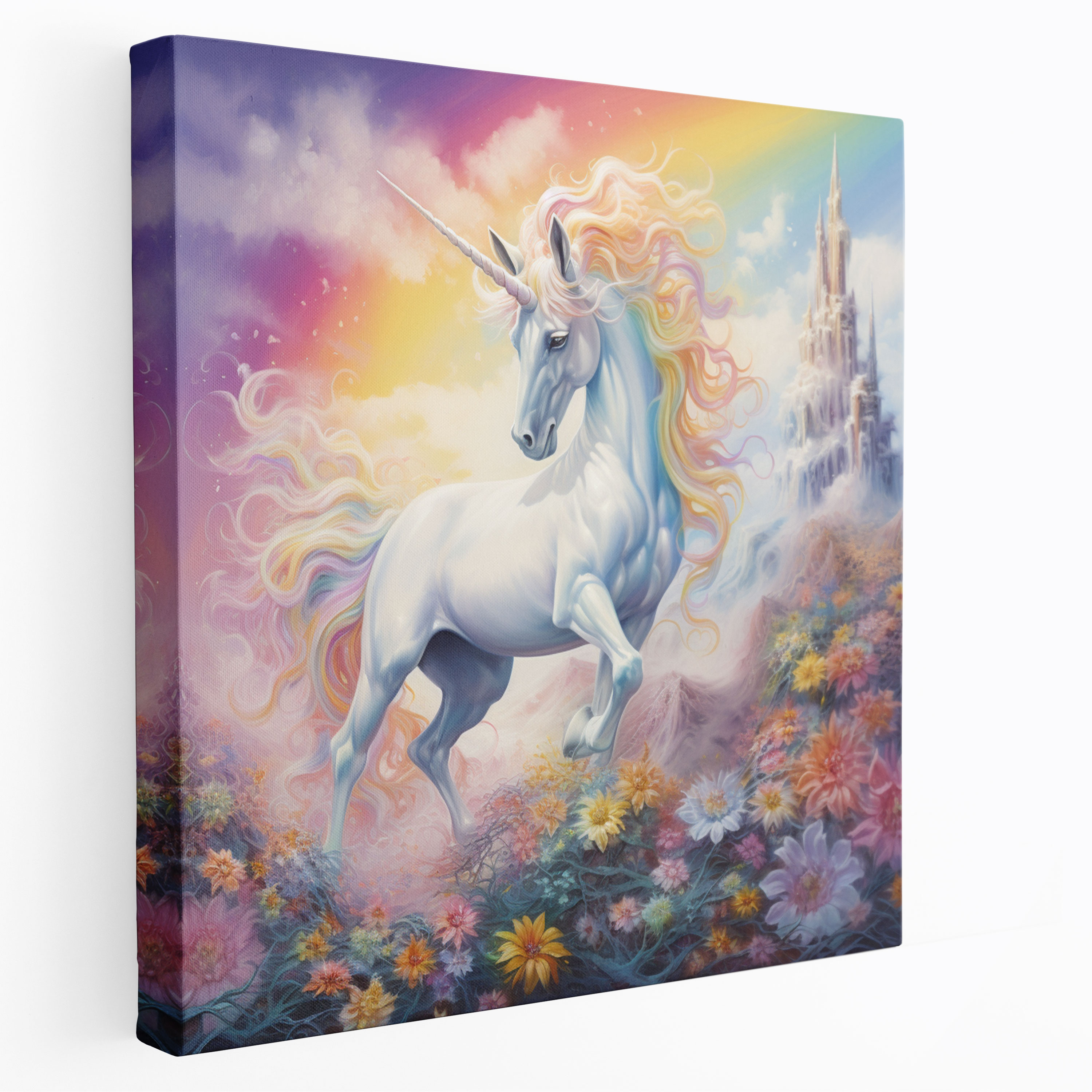 Rainbow Unicorn Canvas Print - Rainbow, Fantasy, Pastel Drawing, Magical