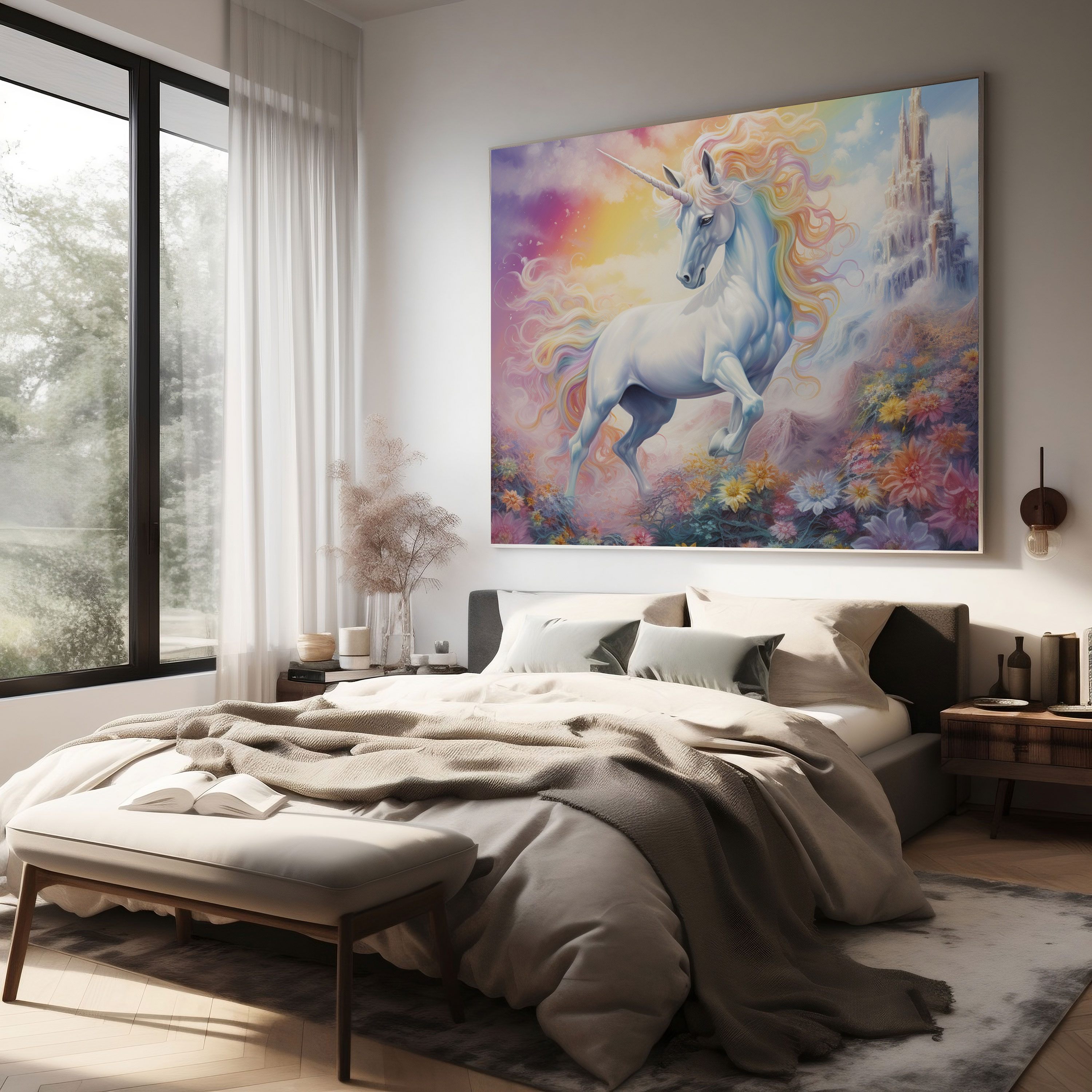 Rainbow Unicorn Canvas Print - Rainbow, Fantasy, Pastel Drawing, Magical