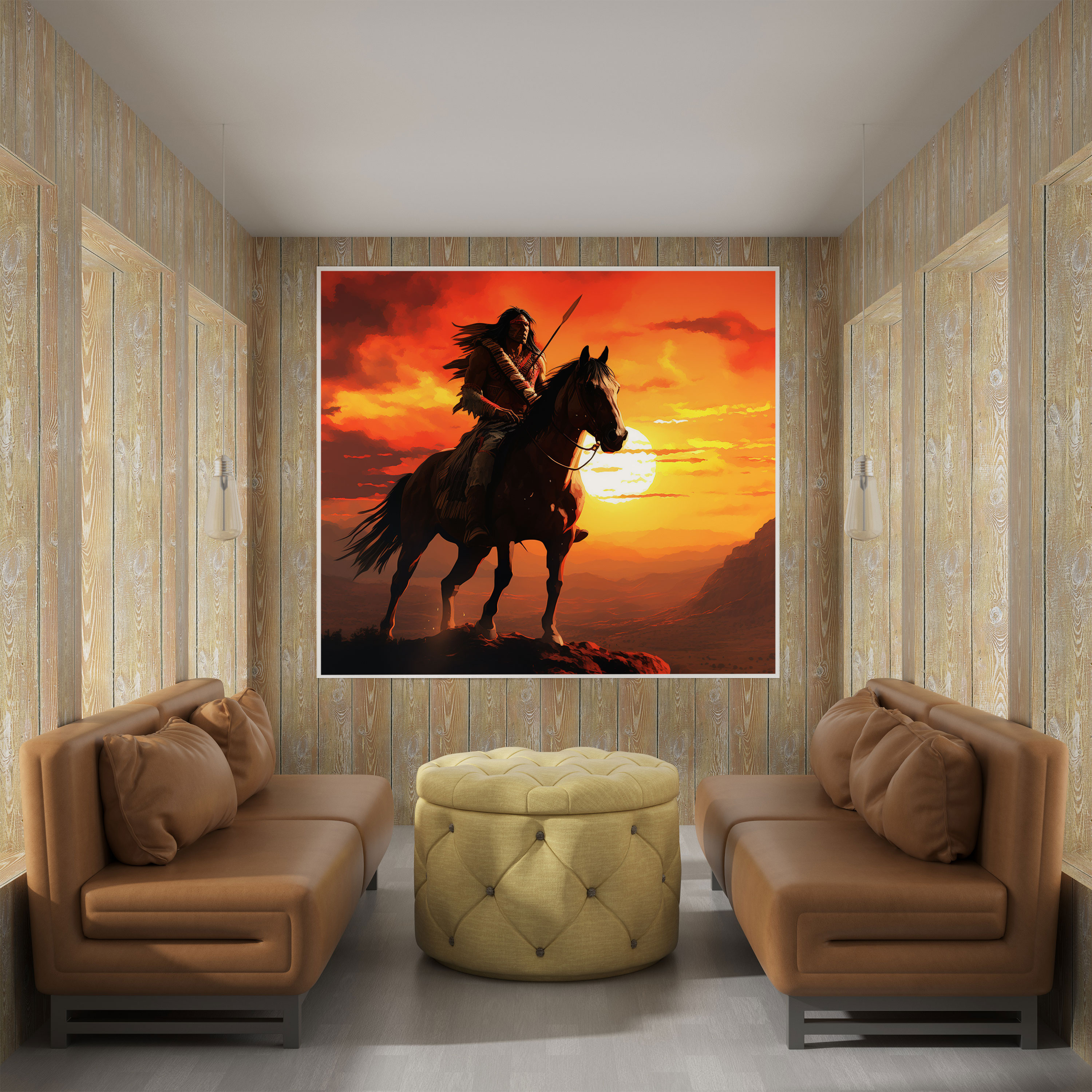 Red Indian Canvas Print - Native American Warrior Riding Horse Wall Art - Red Indian, Sunset Landscape, Canvas Print, Canvas Wall Art