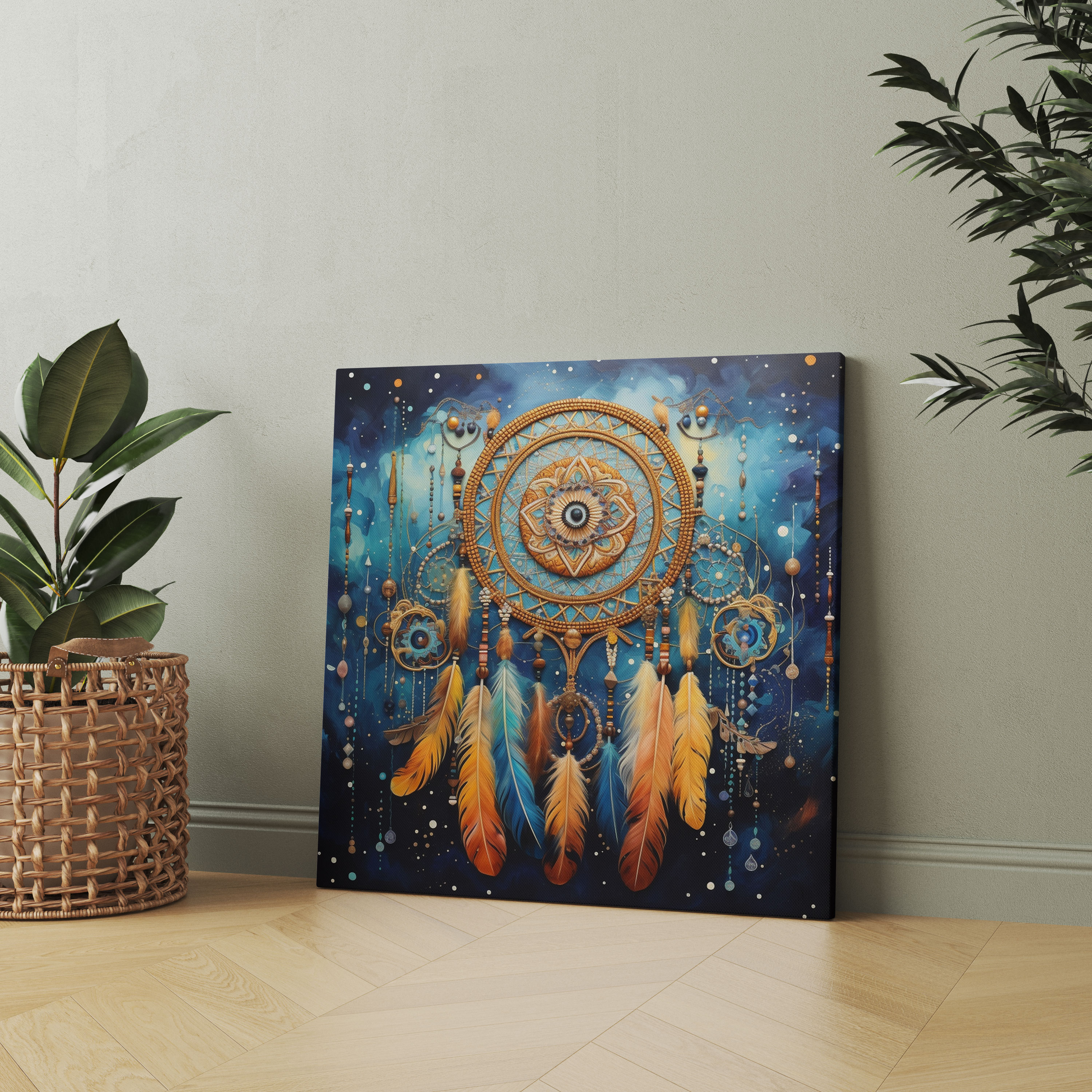 Red Indian Canvas Print - Dreamcatcher With Beadwork Wall Art - Red Indian, Canvas Wall Art, Canvas Print, Home Decoration