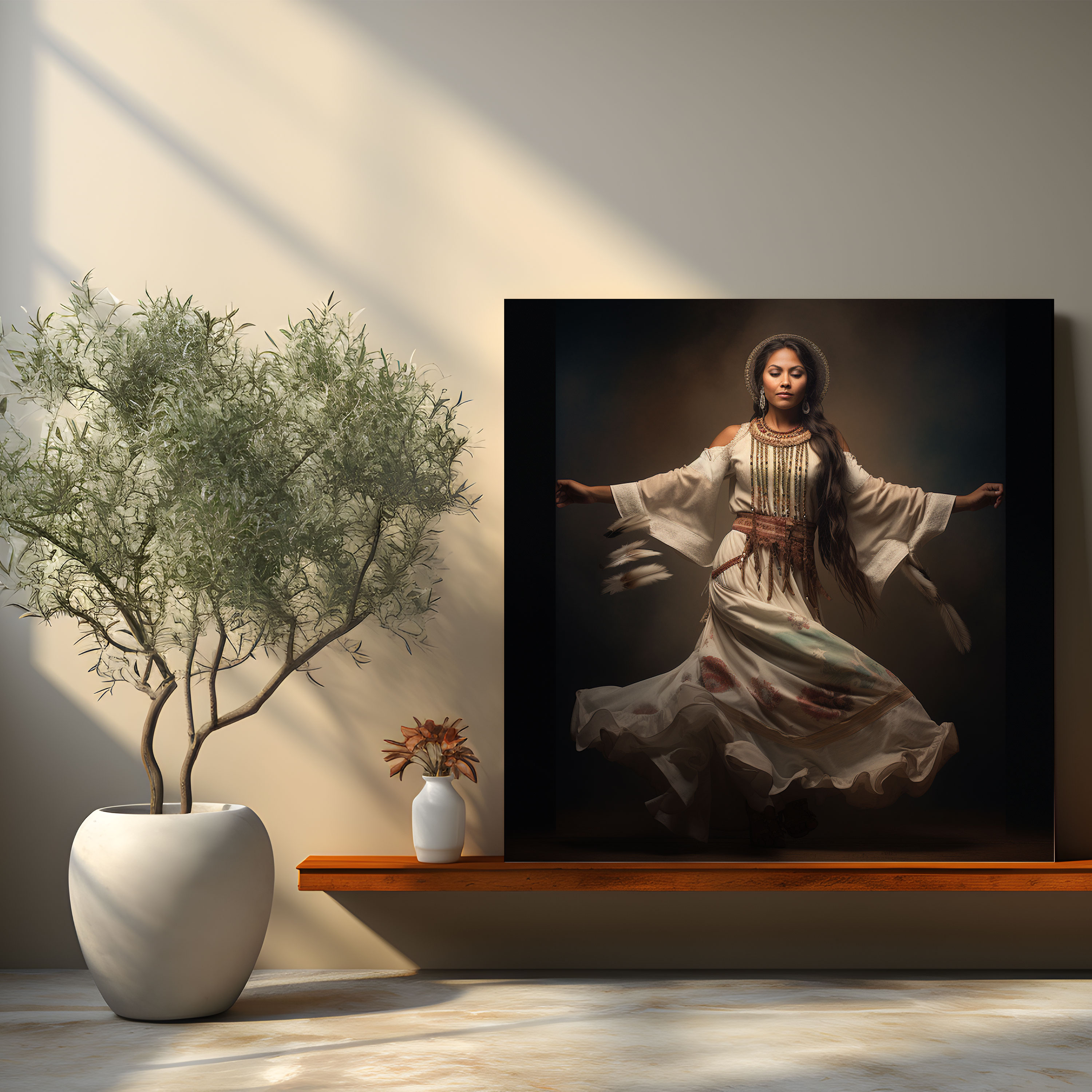 Red Indian Wall Art - Native American Woman Dancing Canvas Print - Red Indian, Wall Art, Canvas, Red Indian