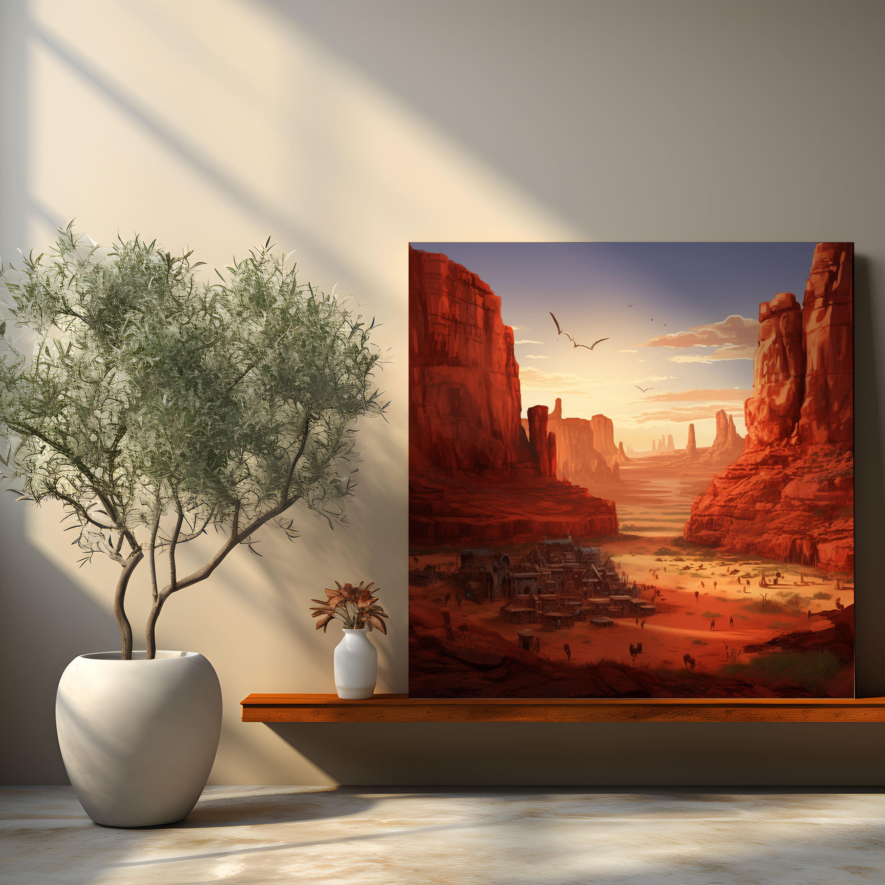 Red Indian Wall Decoration - Native American Village Amidst Red Rocks Canvas Print - Red Indian, Home Decoration, Red Rock Formations, Red Indian