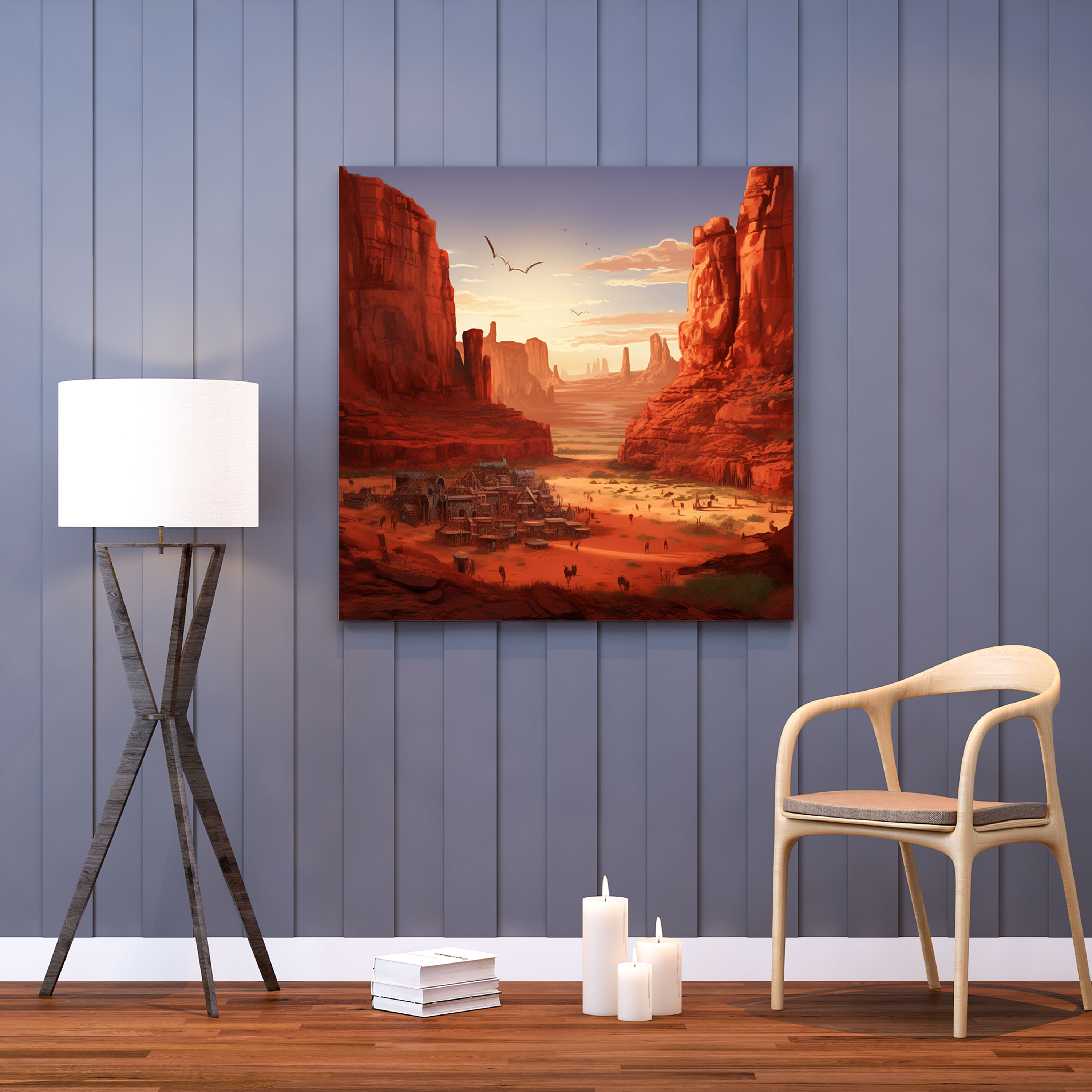 Red Indian Wall Decoration - Native American Village Amidst Red Rocks Canvas Print - Red Indian, Home Decoration, Red Rock Formations, Red Indian