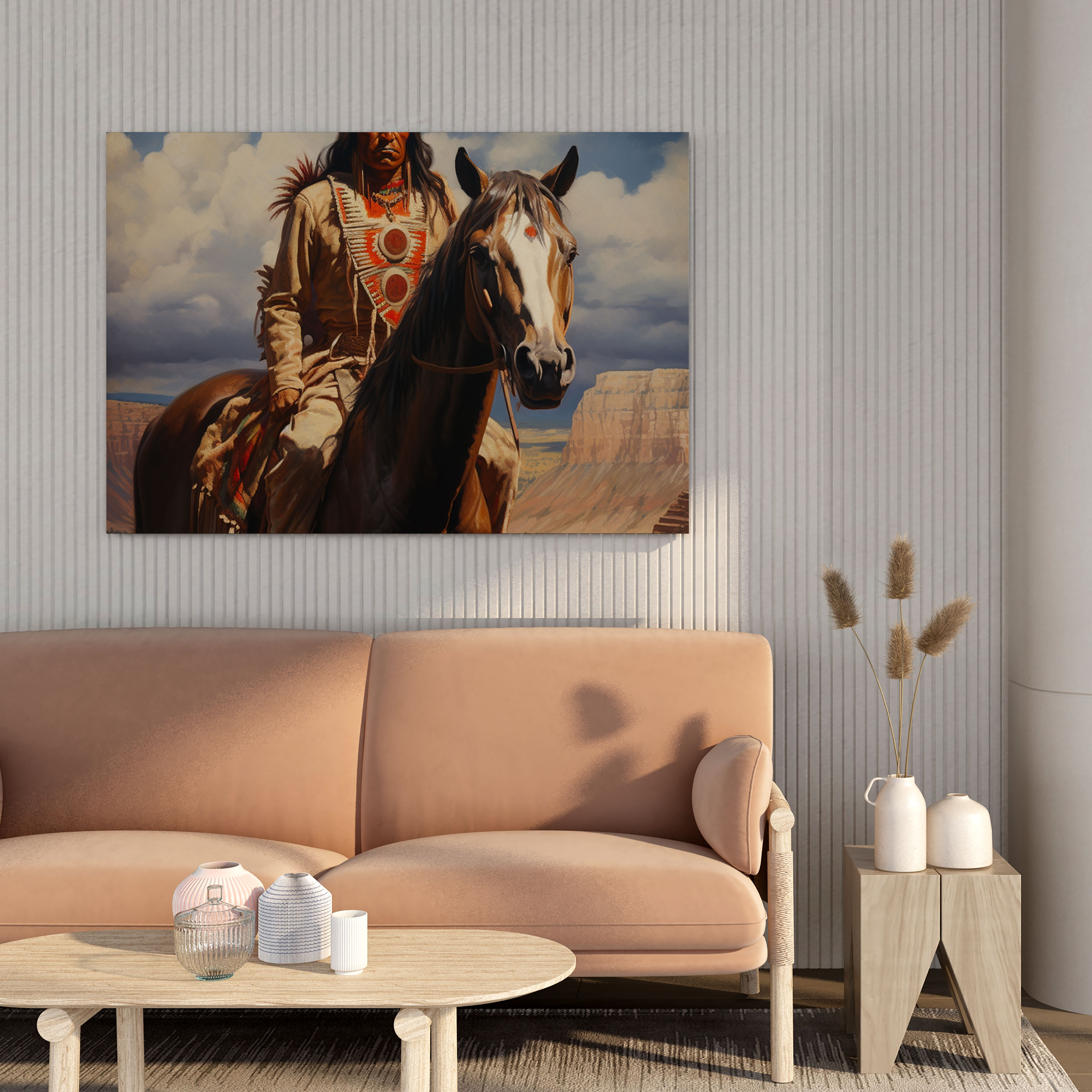 Red Indian Canvas Print - Majestic Native American Chief And Horse Wall Art - Red Indian, Wall Decoration, Vast Landscape, Wall Art