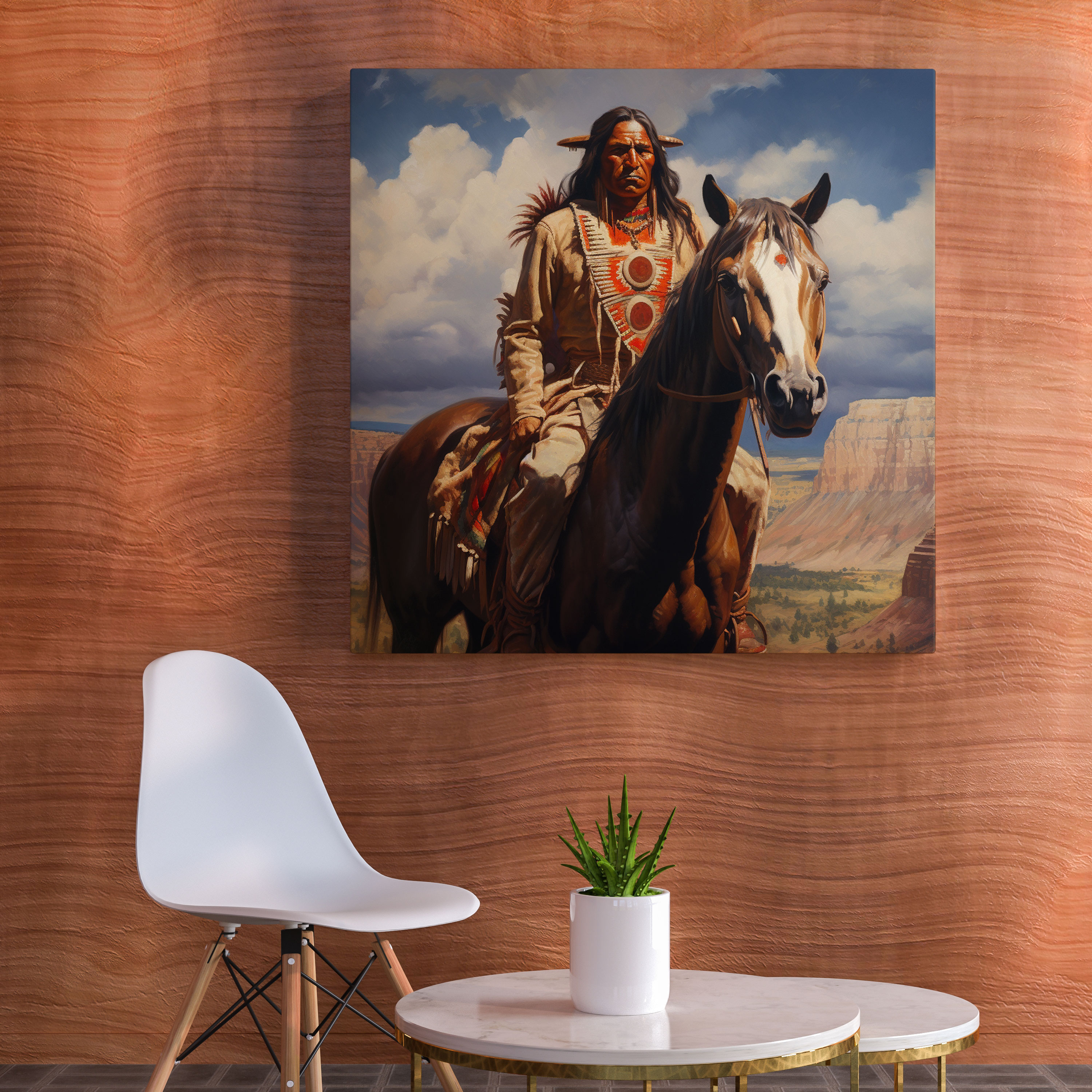 Red Indian Canvas Print - Majestic Native American Chief And Horse Wall Art - Red Indian, Wall Decoration, Vast Landscape, Wall Art