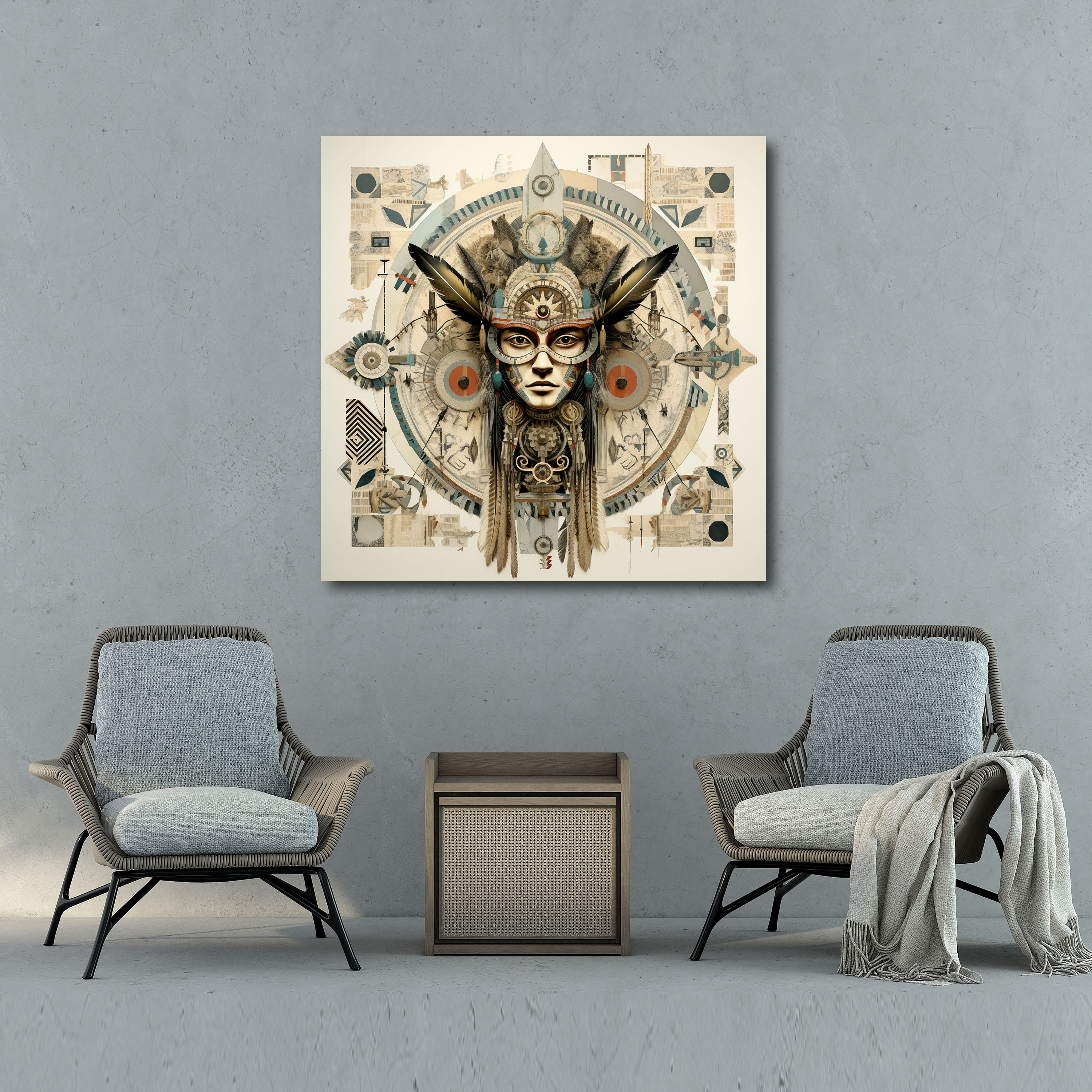 Red Indian Wall Art - Native American Symbols Mixed Media Canvas Print - Red Indian, Canvas Wall Art, Mixed Media, Canvas Print