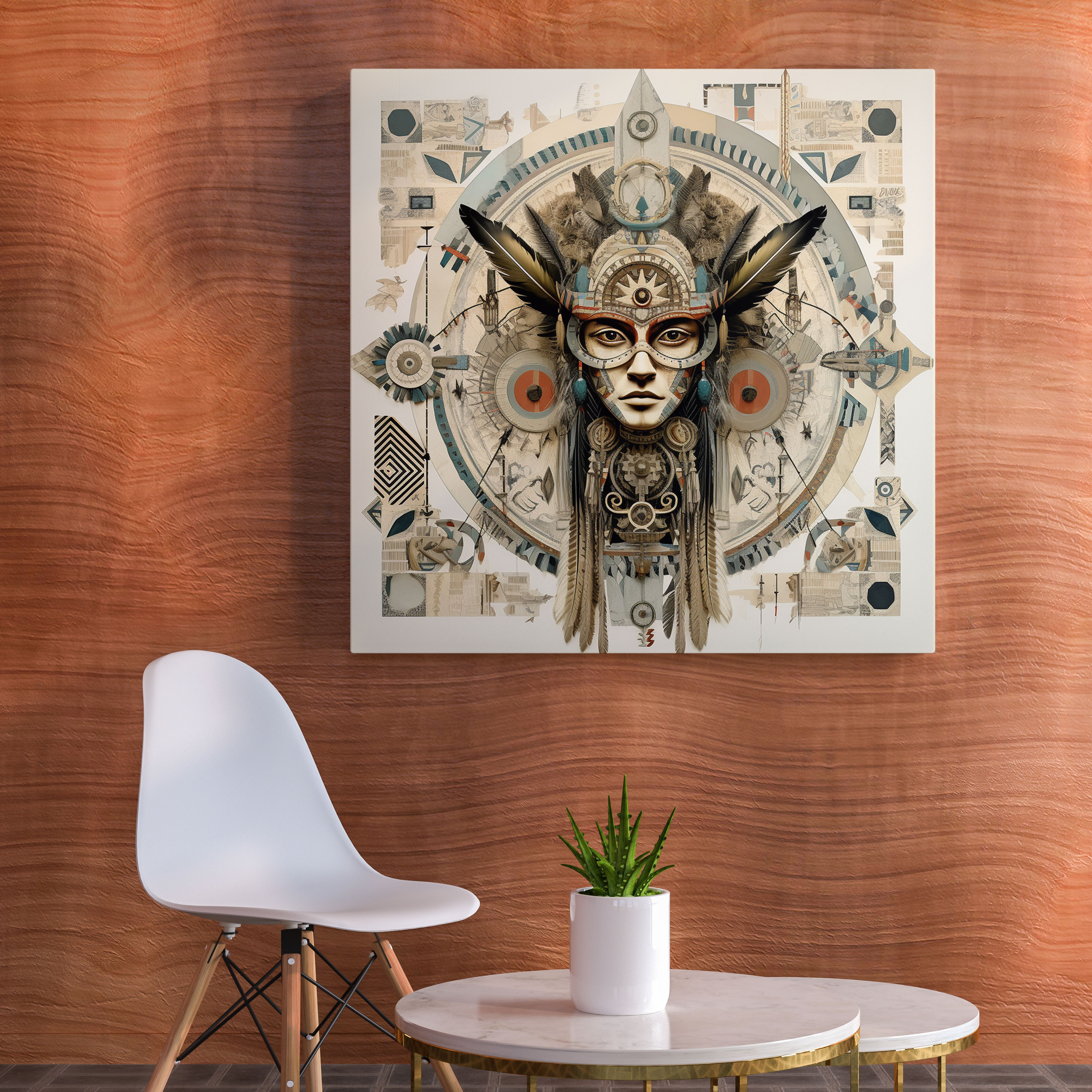 Red Indian Wall Art - Native American Symbols Mixed Media Canvas Print - Red Indian, Canvas Wall Art, Mixed Media, Canvas Print