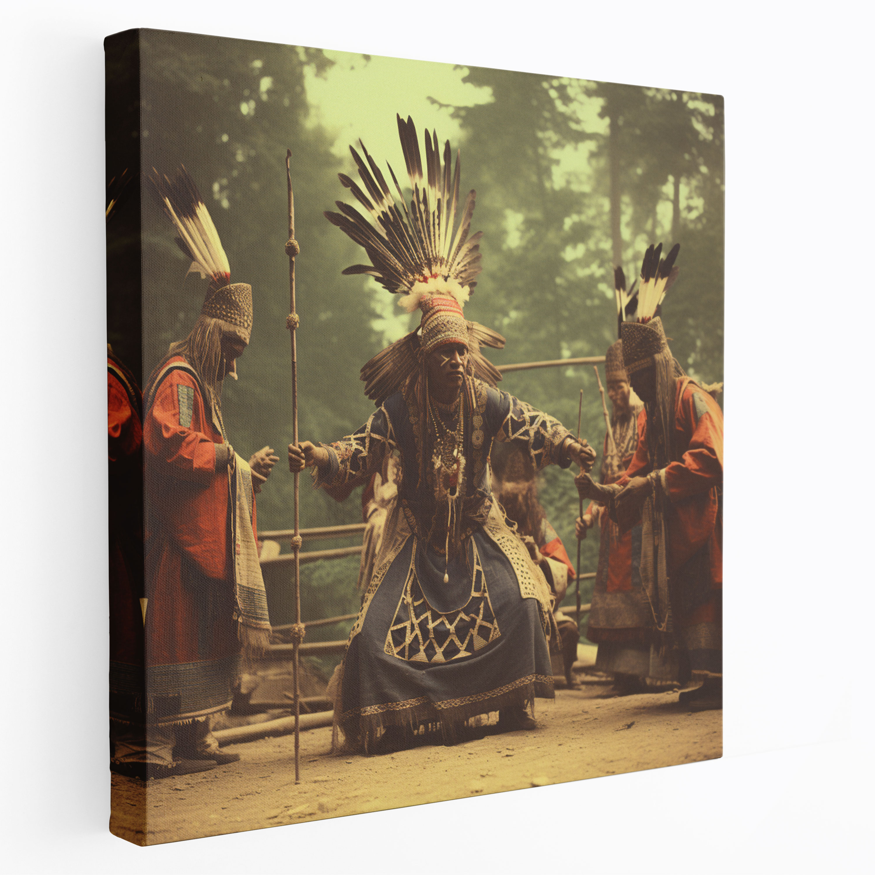 Kızılderili Tuval Tablo - Vintage Yerli Amerikan Dansçıları - Kızılderili Tuval Duvar Sanatı Fotoğraf Duvar Sanatı
