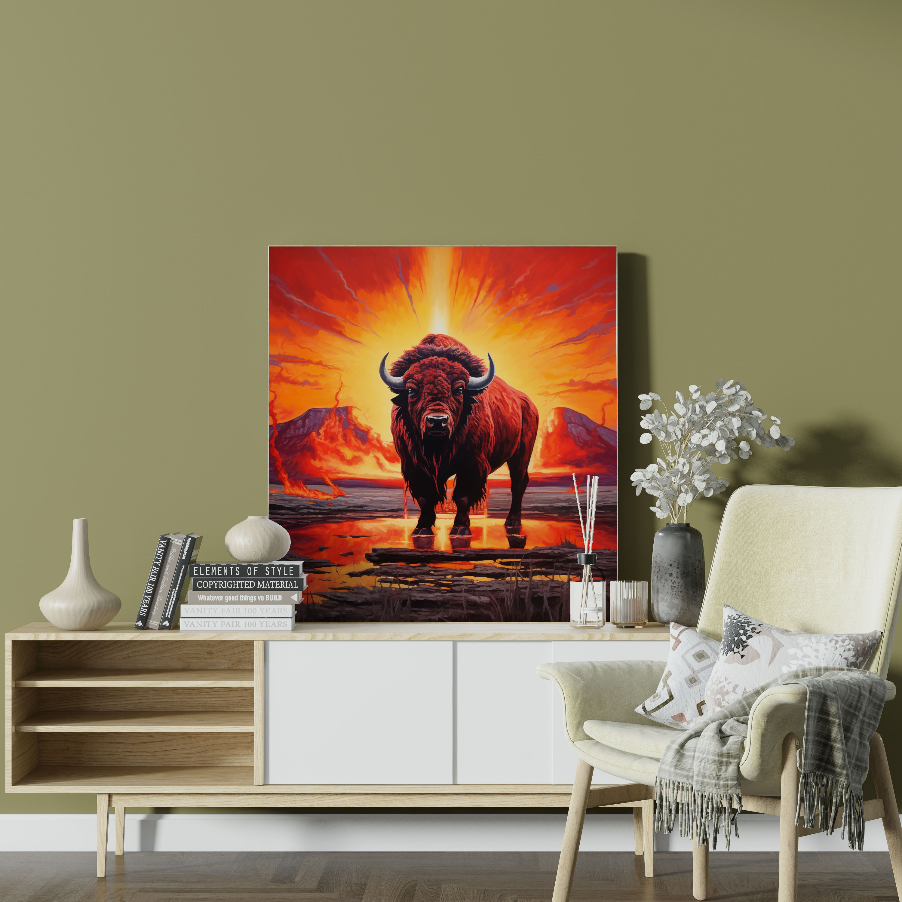 Red Indian Wall Art - Majestic Buffalo At Sunset - Red Indian, Buffalo, Home Decoration, Red Indian