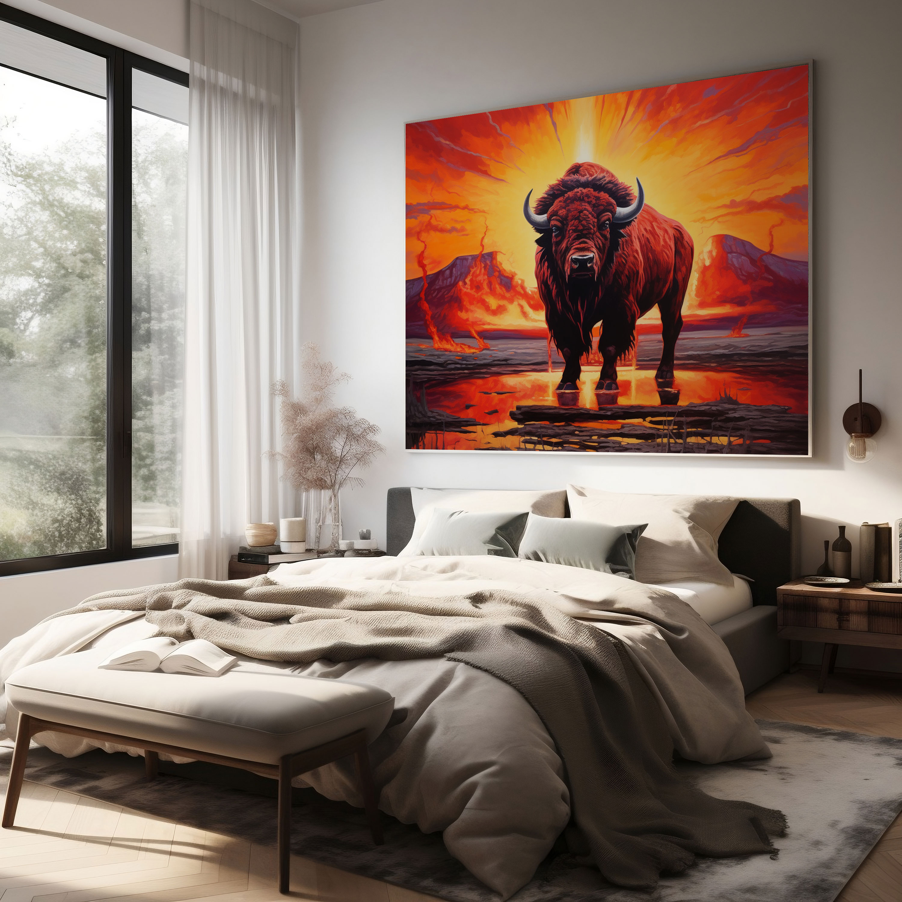 Red Indian Wall Art - Majestic Buffalo At Sunset - Red Indian, Buffalo, Home Decoration, Red Indian