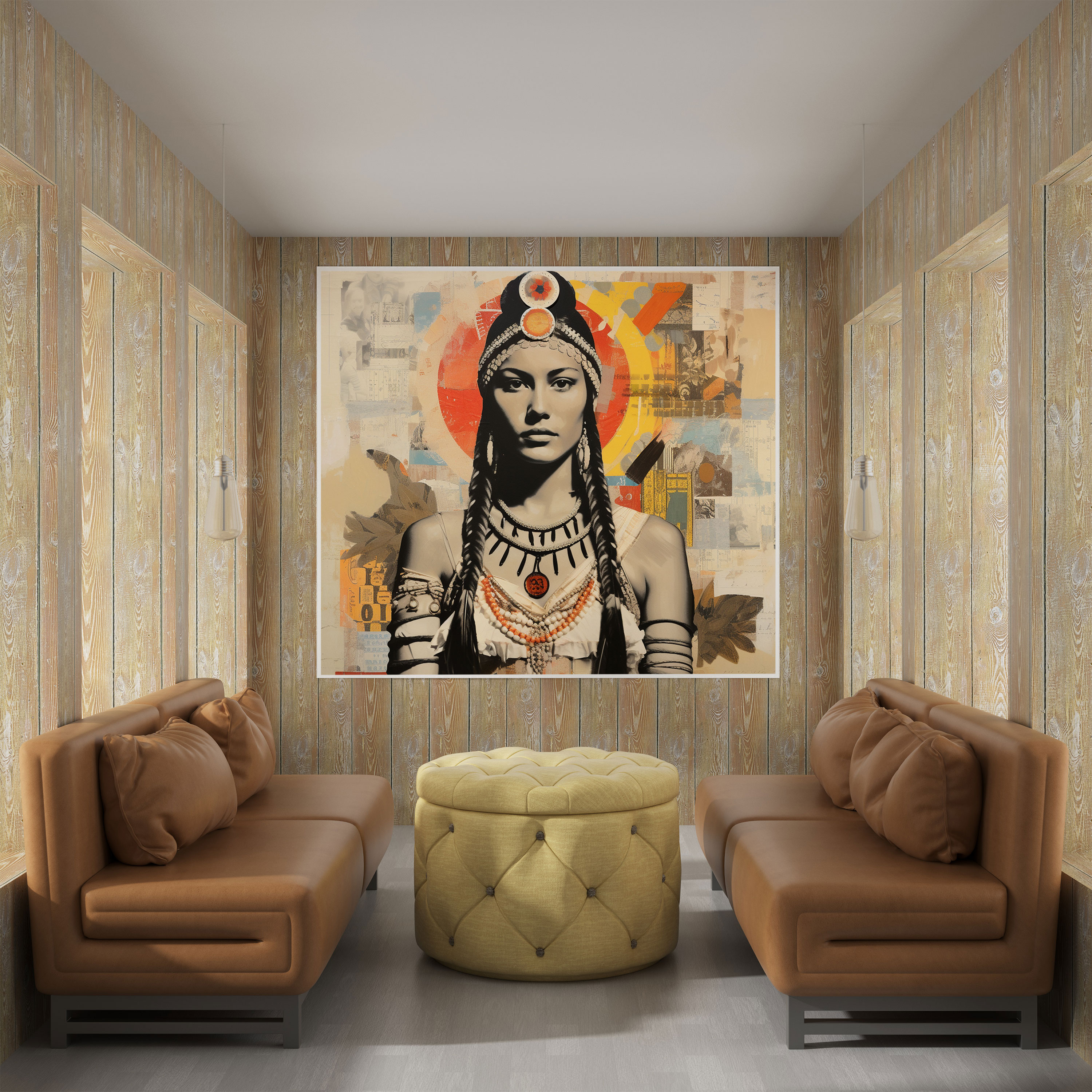 Kırmızı Amerikan Kanvas Tablo - Vintage Yerli Amerikan Koleksiyonu - Kırmızı Amerikan Tribal Desenler Kanvas