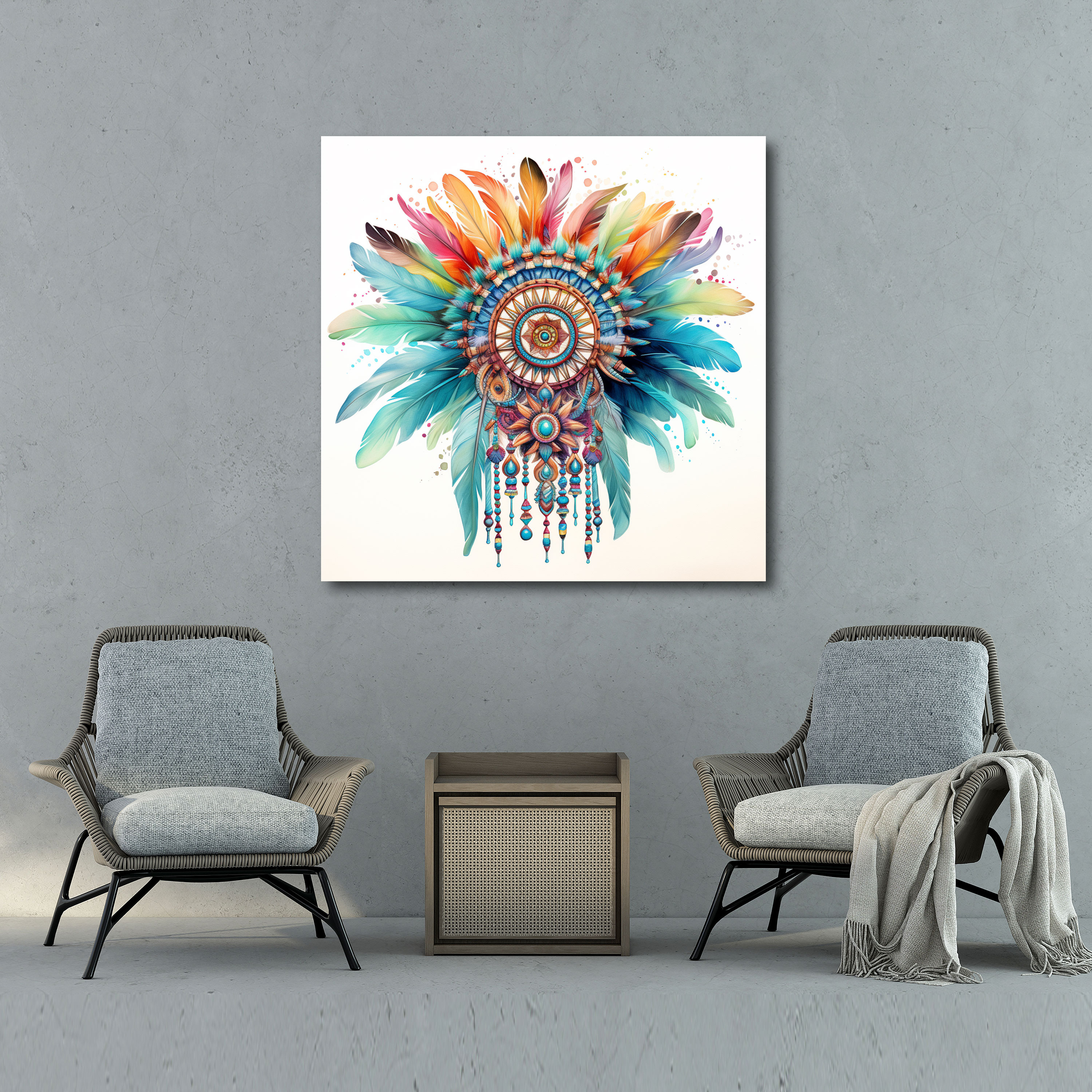 Red Indian Wall Decoration - Colorful Native American Headdress - Red Indian, Canvas, Red Indian, Wall Decoration