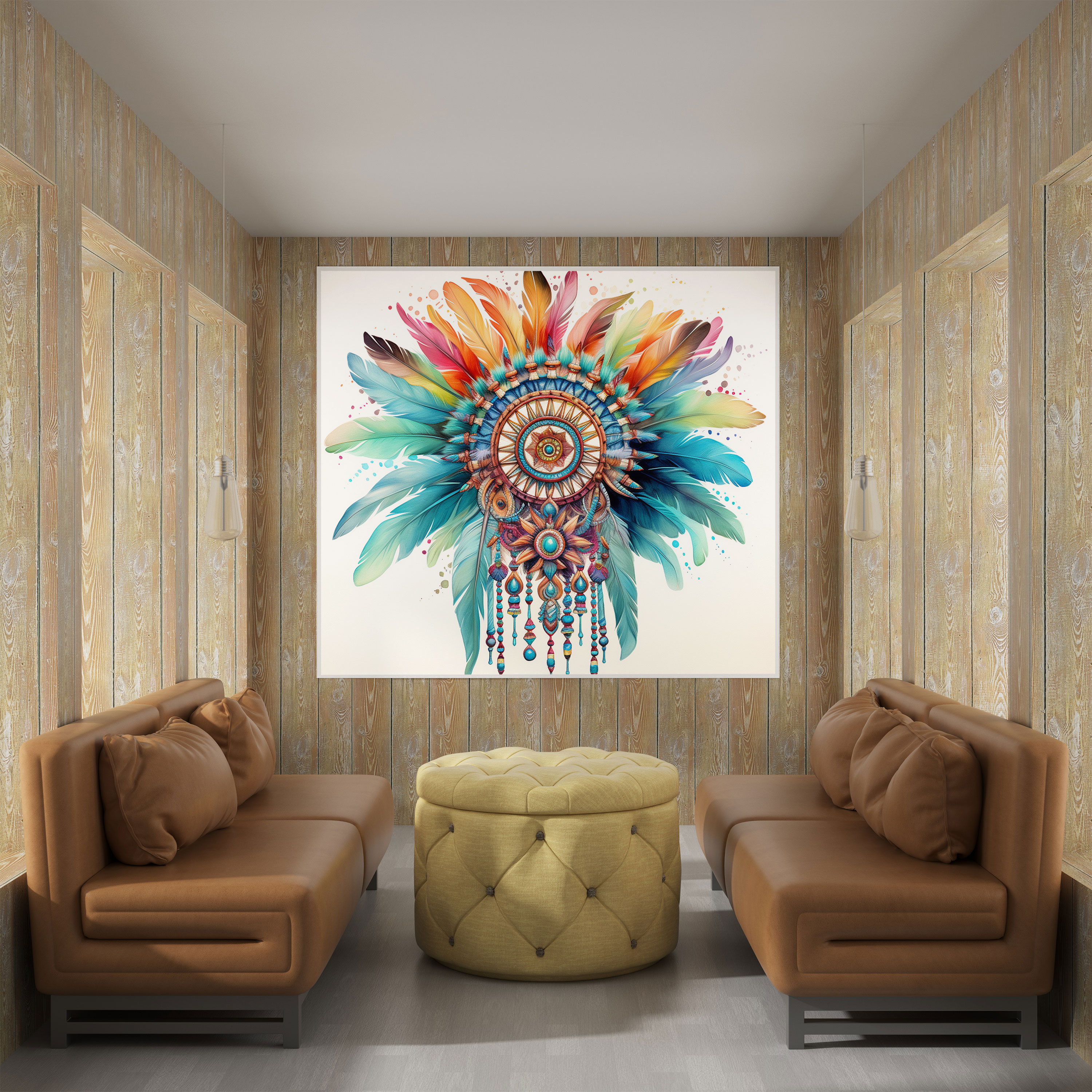 Red Indian Wall Decoration - Colorful Native American Headdress - Red Indian, Canvas, Red Indian, Wall Decoration