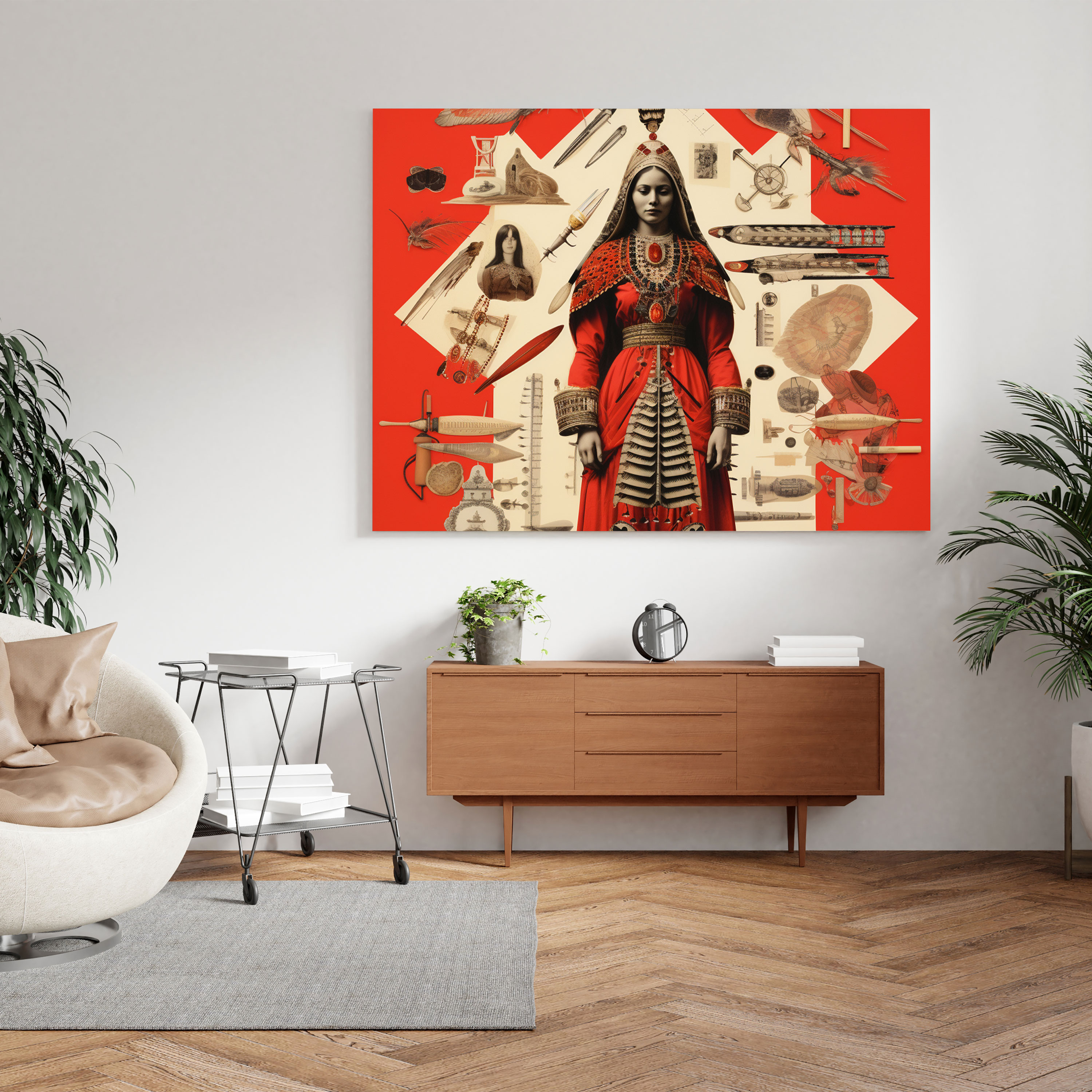 Red Indian Wall Art - Symbolic Collage Canvas Print - Red Indian, Red Indian, Home Decoration, Symbols