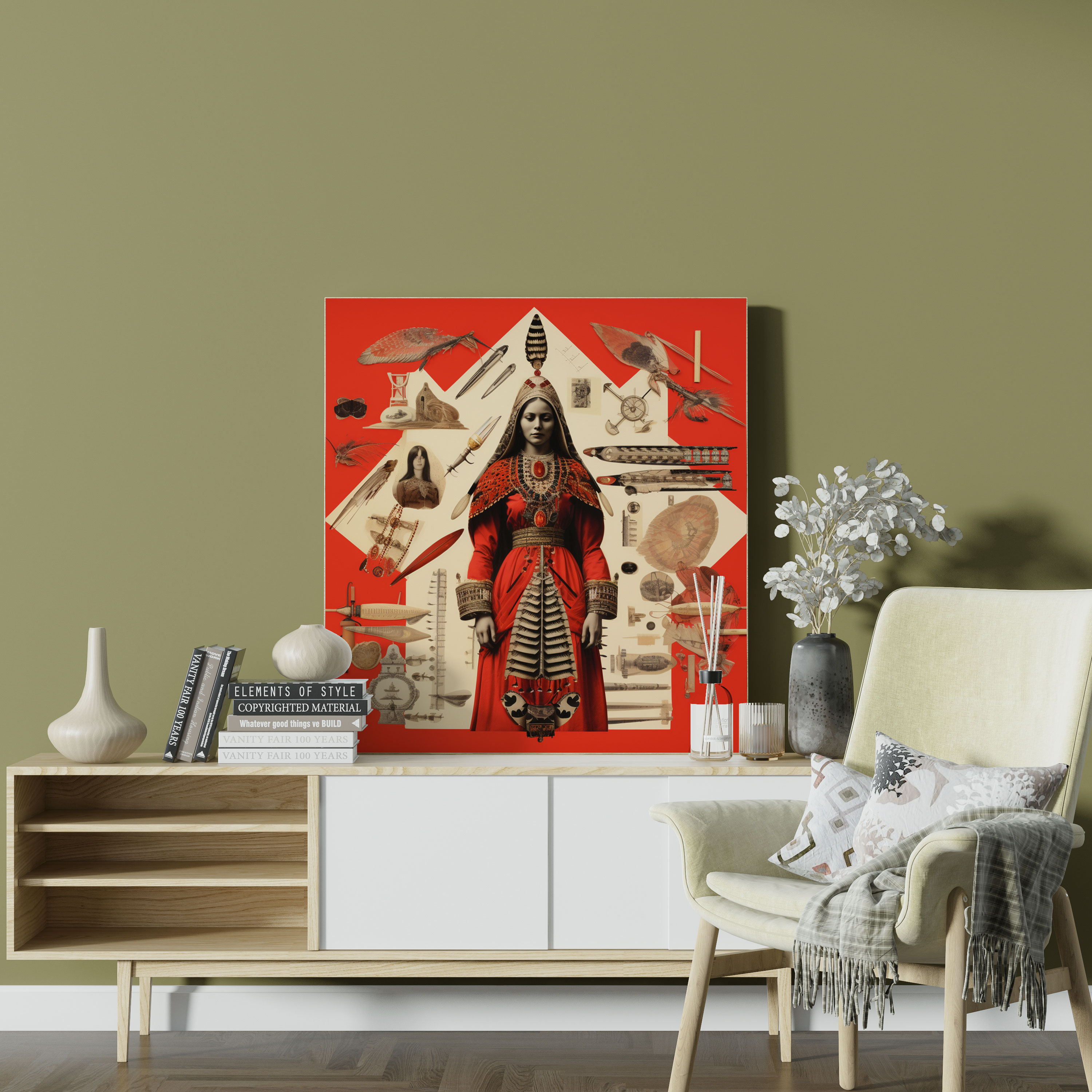 Red Indian Wall Art - Symbolic Collage Canvas Print - Red Indian, Red Indian, Home Decoration, Symbols