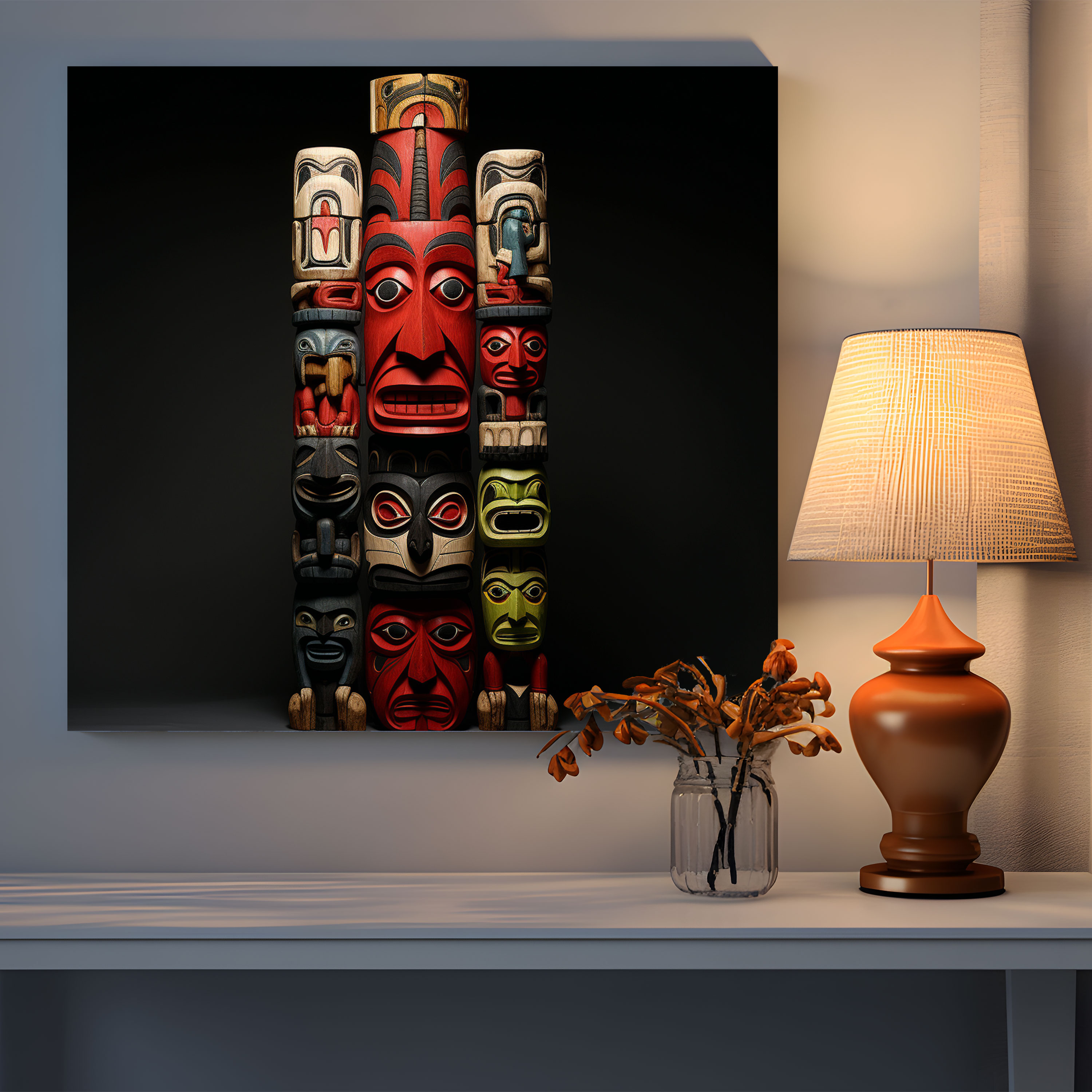 Red Indian Wall Art - Legendary Totem Pole Canvas Print - Red Indian, Totem Pole, Red Indian, Storytelling