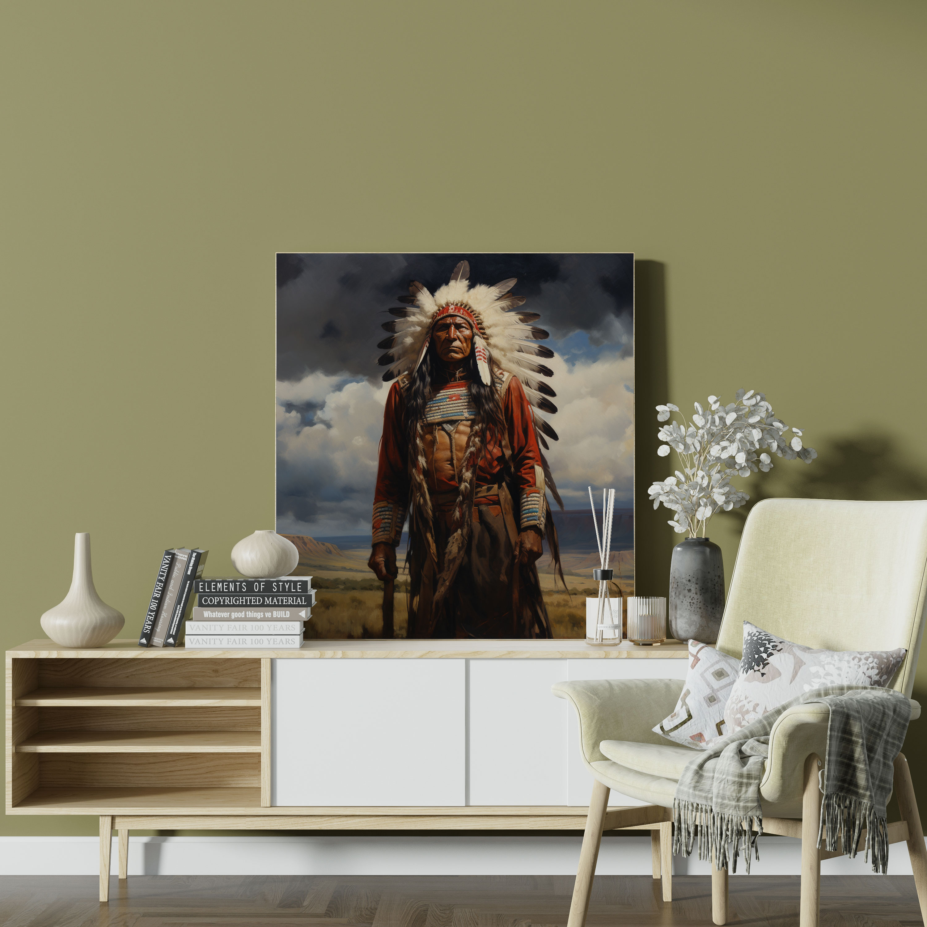 Red Indian Canvas Print - Native American Chief Wall Art - Red Indian, Regalia, Native American, Canvas Print