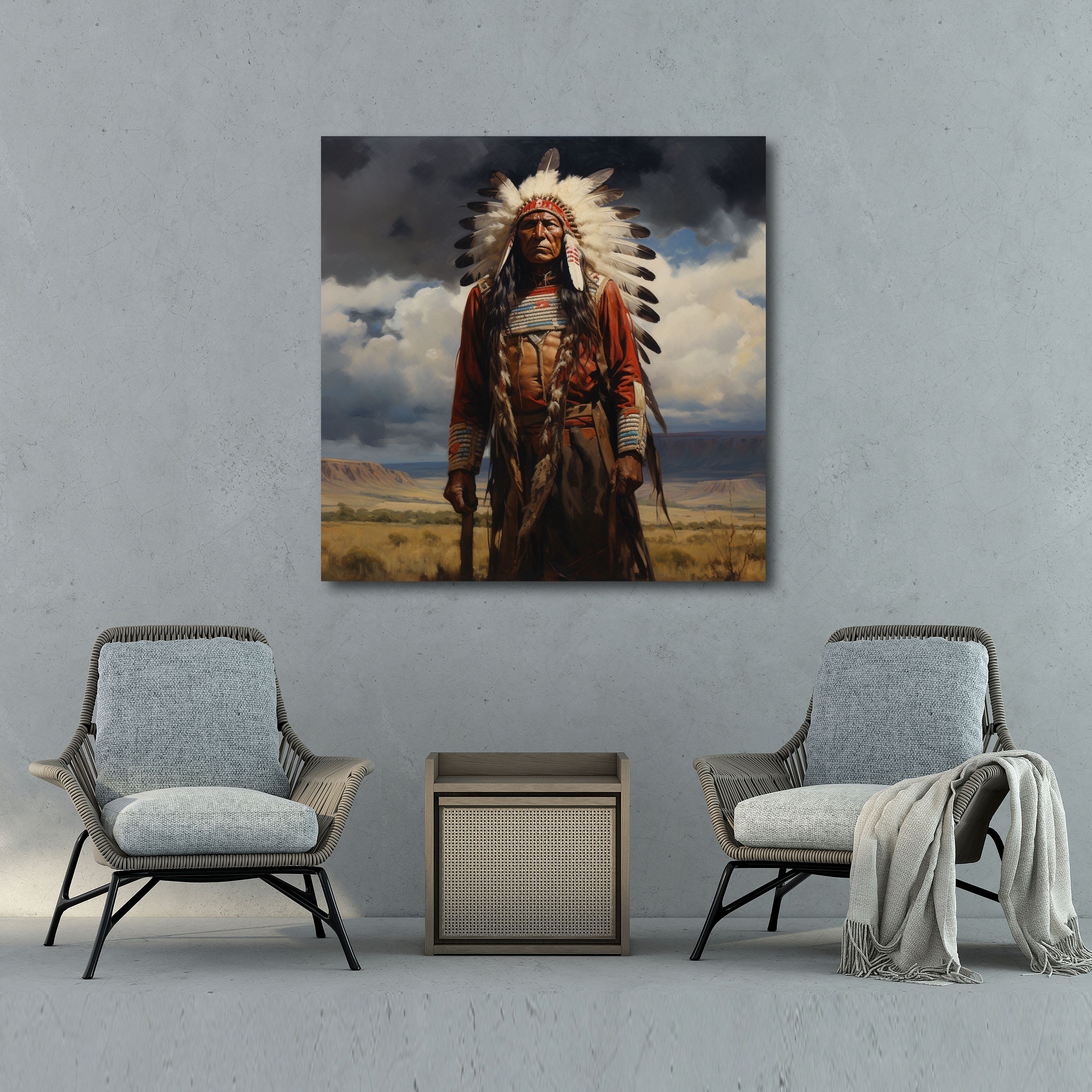 Red Indian Canvas Print - Native American Chief Wall Art - Red Indian, Regalia, Native American, Canvas Print