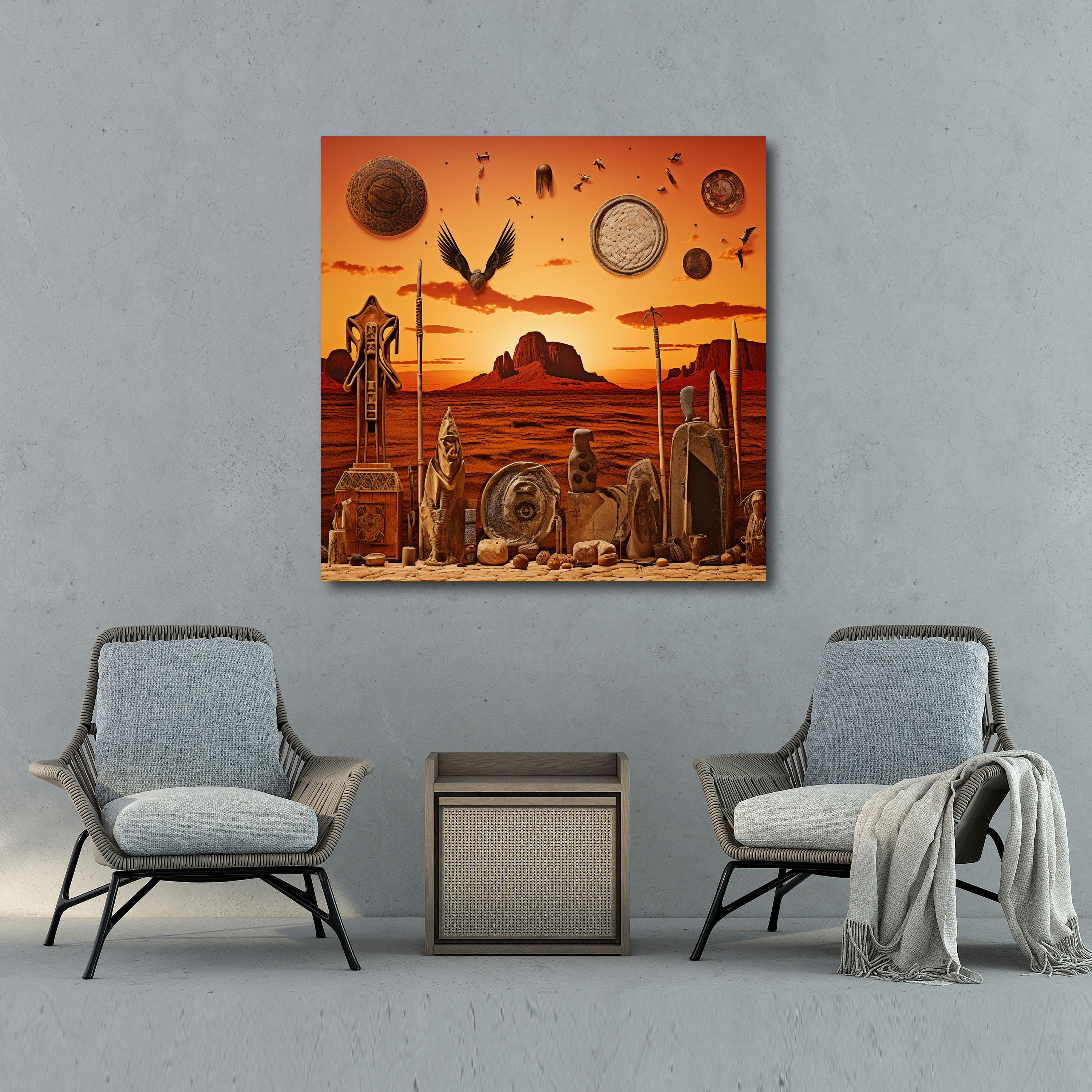 Red Indian Wall Decoration - Native American Symbols Canvas Print - Red Indian, Canvas Print, Wall Decoration, Symbols