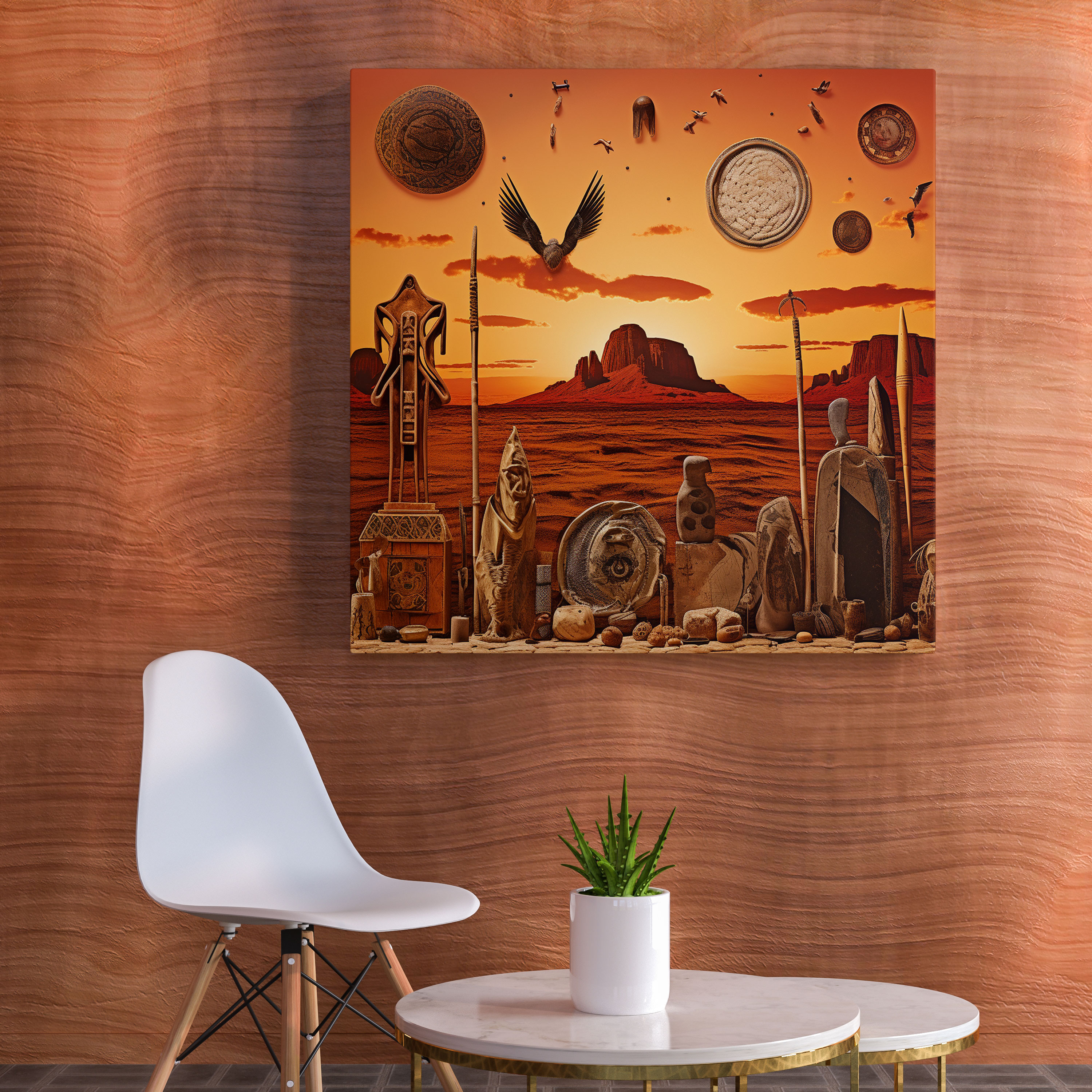 Red Indian Wall Decoration - Native American Symbols Canvas Print - Red Indian, Canvas Print, Wall Decoration, Symbols