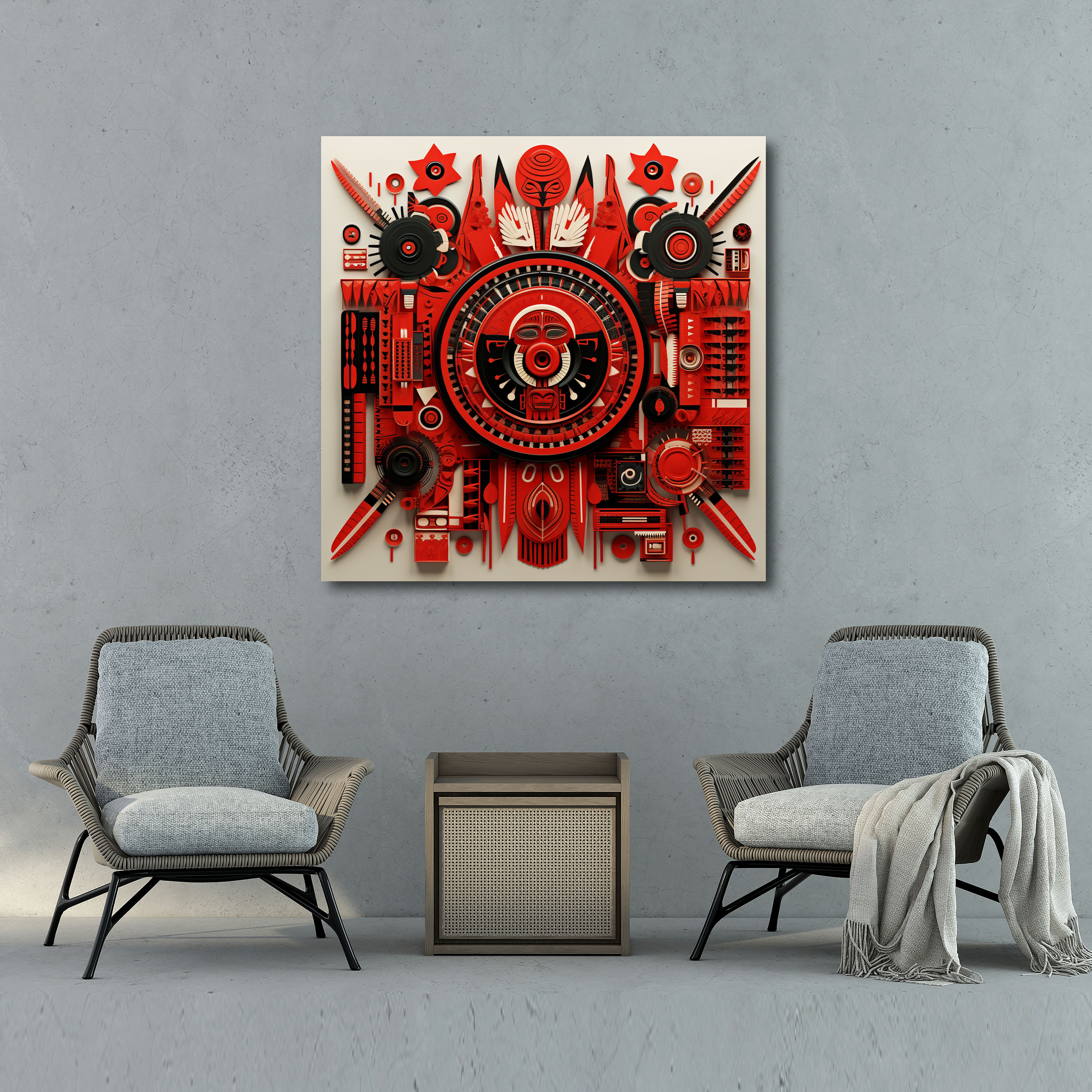 Red Indian Wall Decoration - Indigenous Patterns Canvas Print - Red Indian, Wall Art, Mosaic, Red Indian