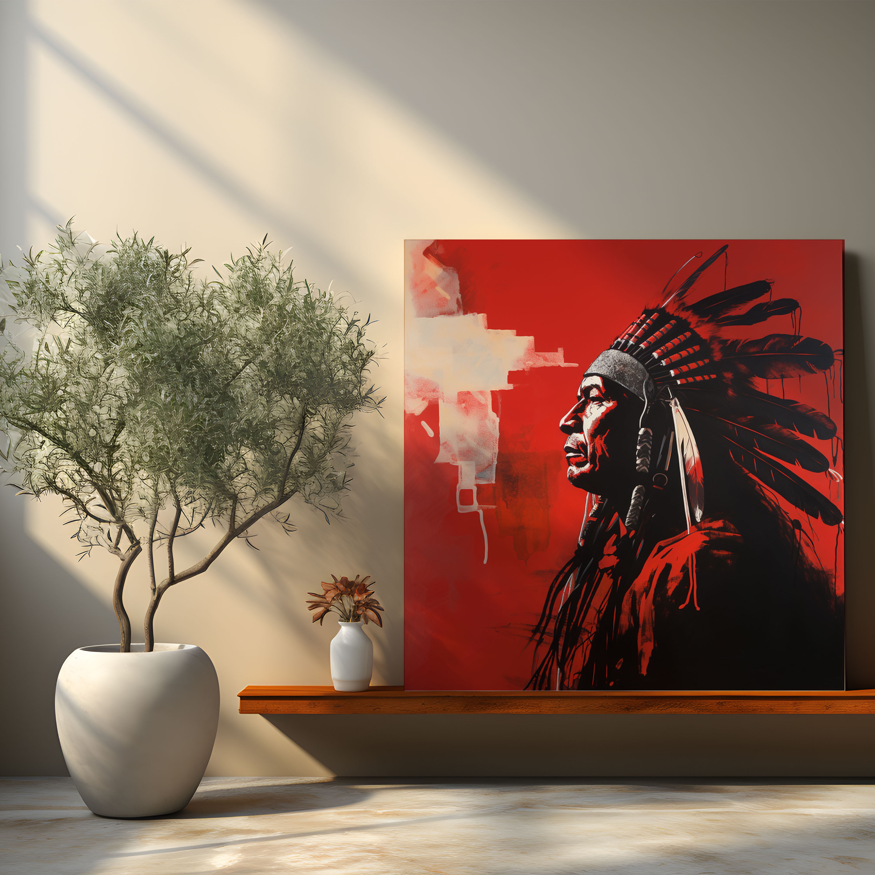 Red Indian Wall Art - Red Indian, Silhouette, Canvas, Home Decoration
