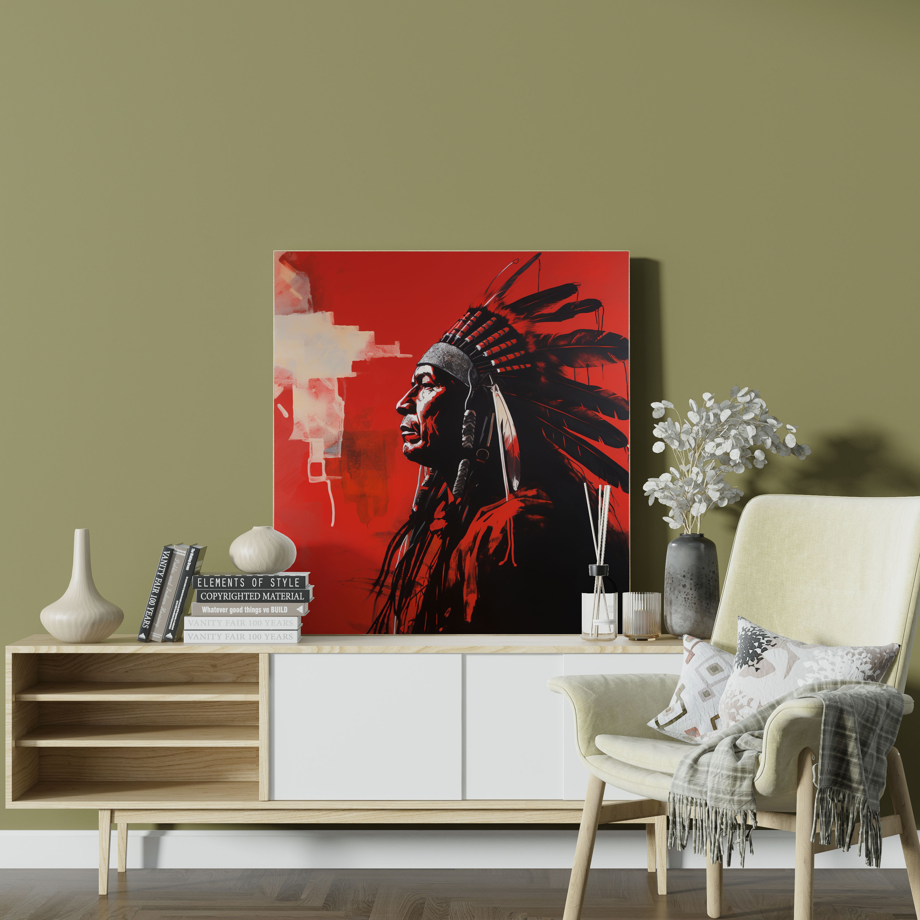Red Indian Wall Art - Red Indian, Silhouette, Canvas, Home Decoration