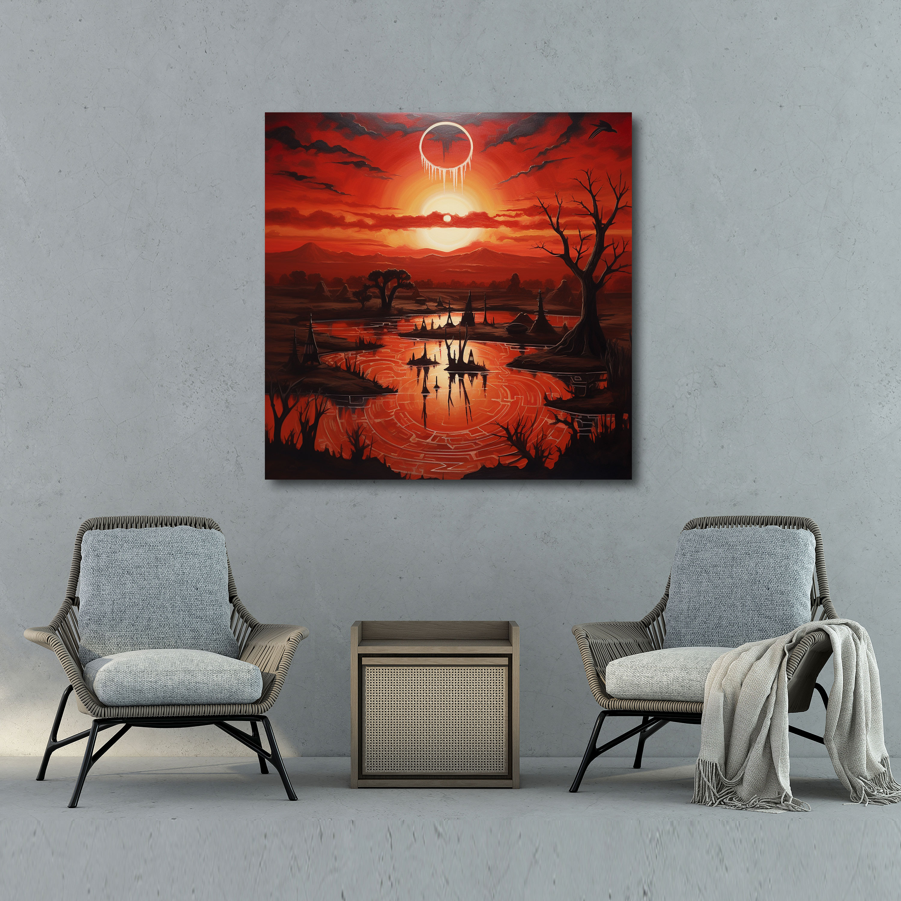 Red Indian Wall Art - Red Indian, Sunset Scene, Canvas Wall Art, Striking Red Tones