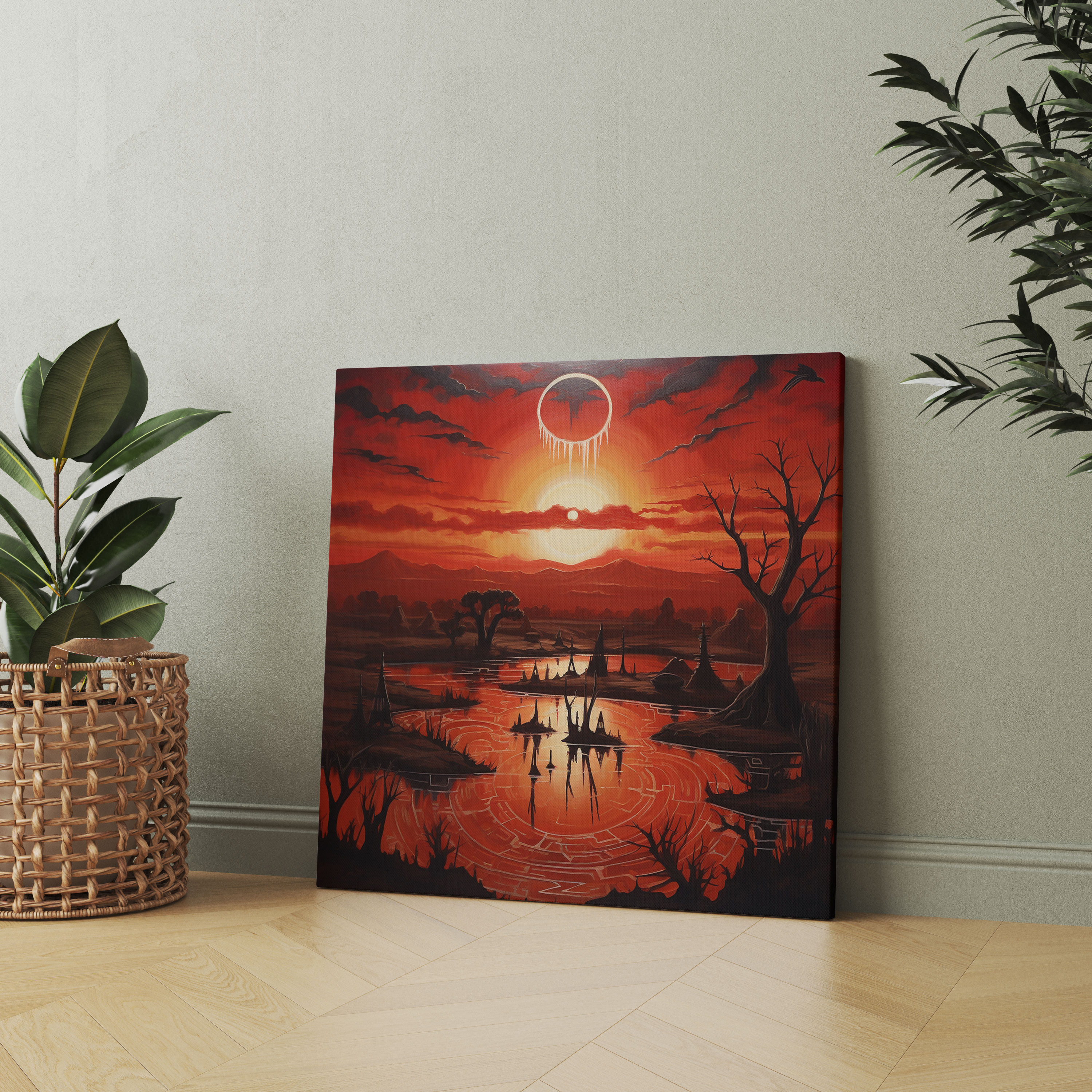 Red Indian Wall Art - Red Indian, Sunset Scene, Canvas Wall Art, Striking Red Tones