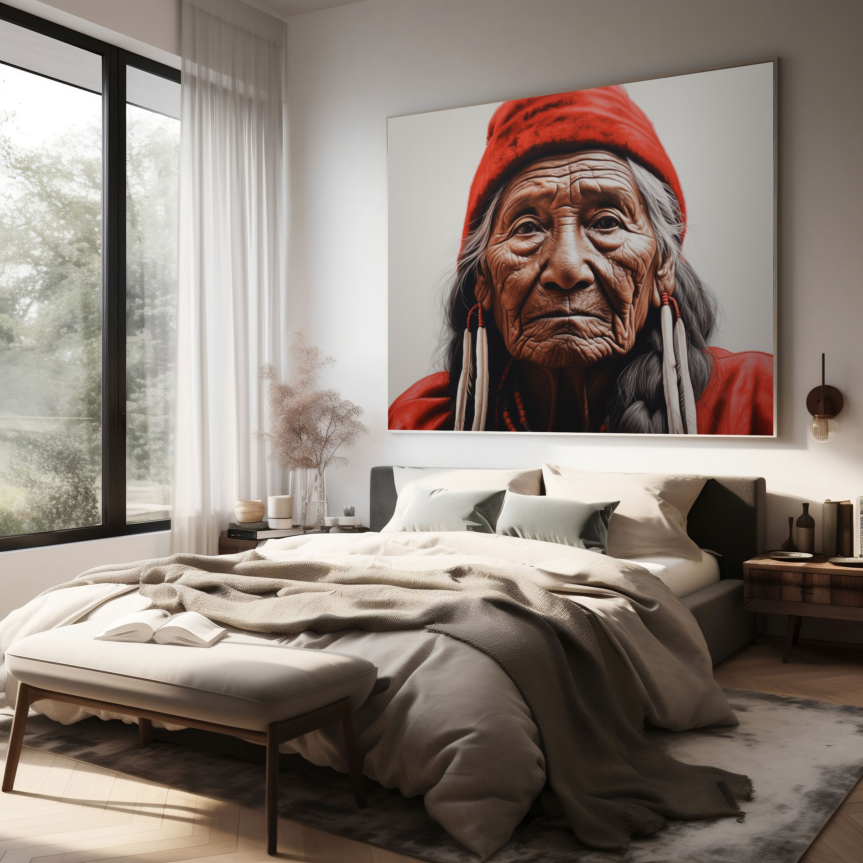 Red Indian Wall Art - Red Indian, Native American Elder, Red Indian, Realistic Pencil Drawing