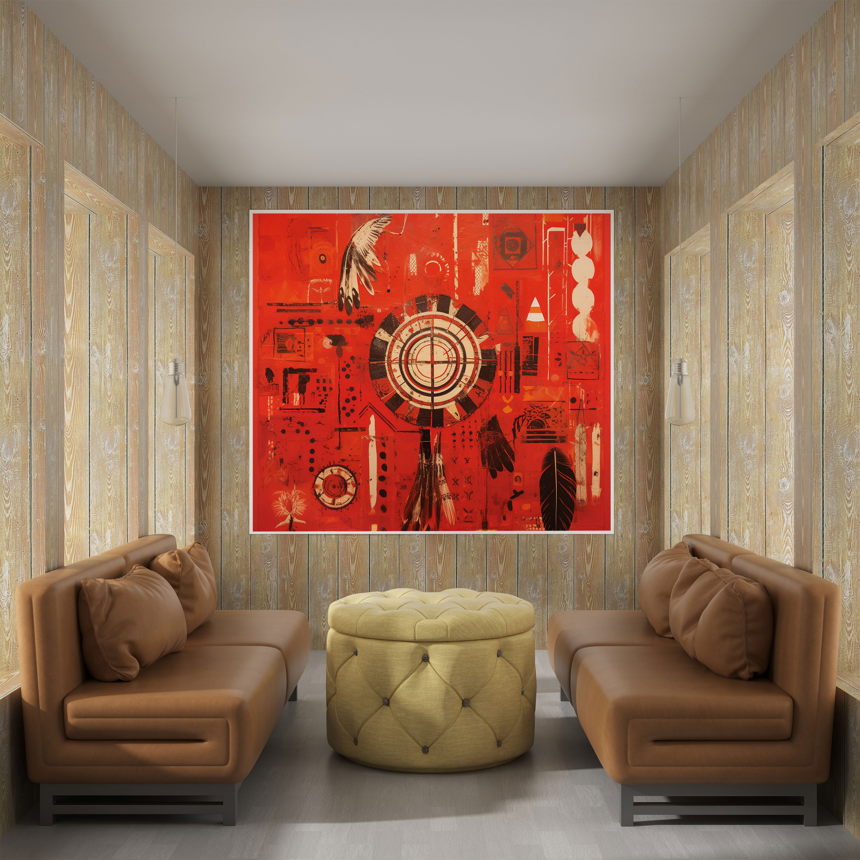 Red Indian Wall Decoration - Red Indian, Vibrant Red Background, Canvas Print, Home Decoration