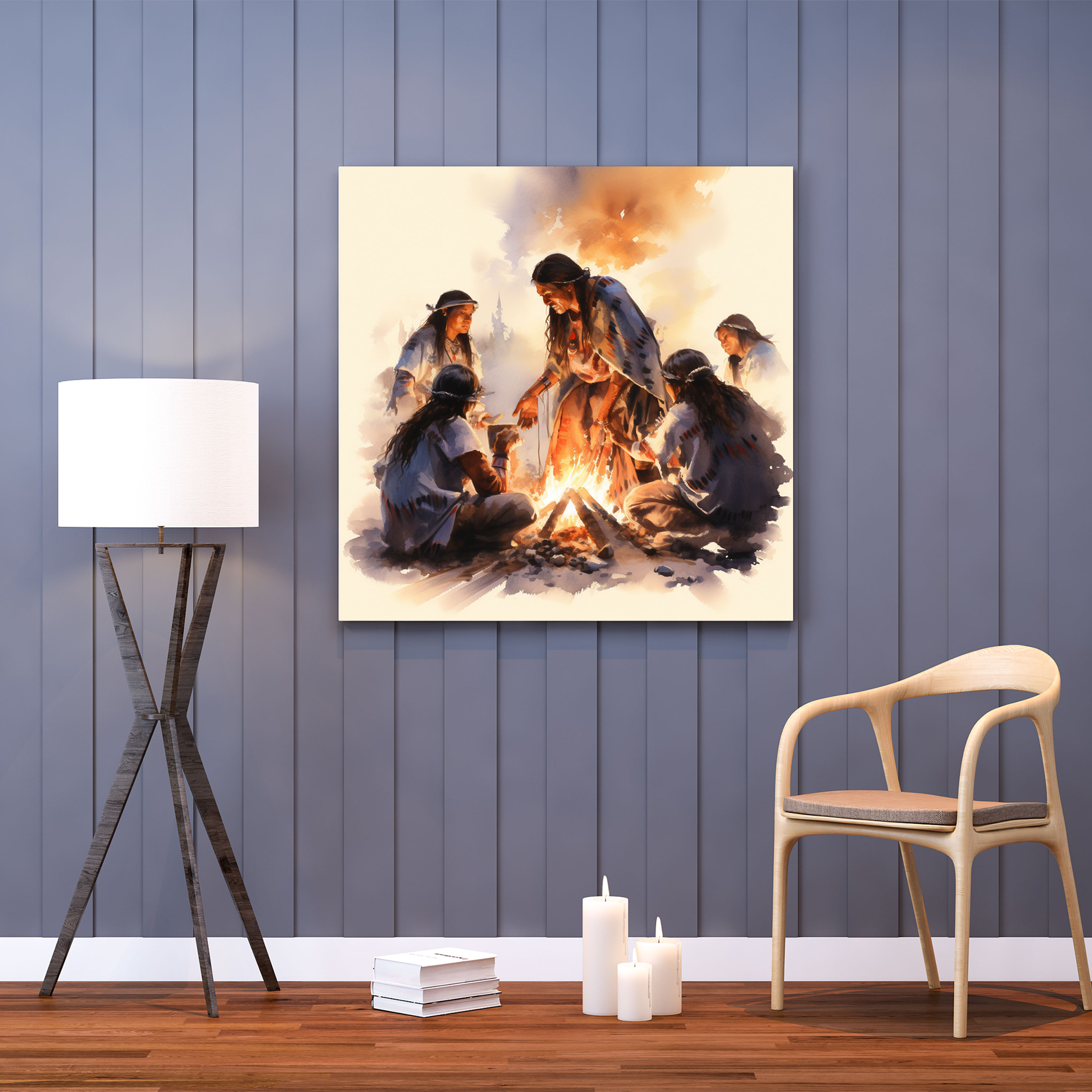 Red Indian Wall Art: Traditional Dancers - Red Indian, Wall Decoration, Bonfire, Canvas Wall Art