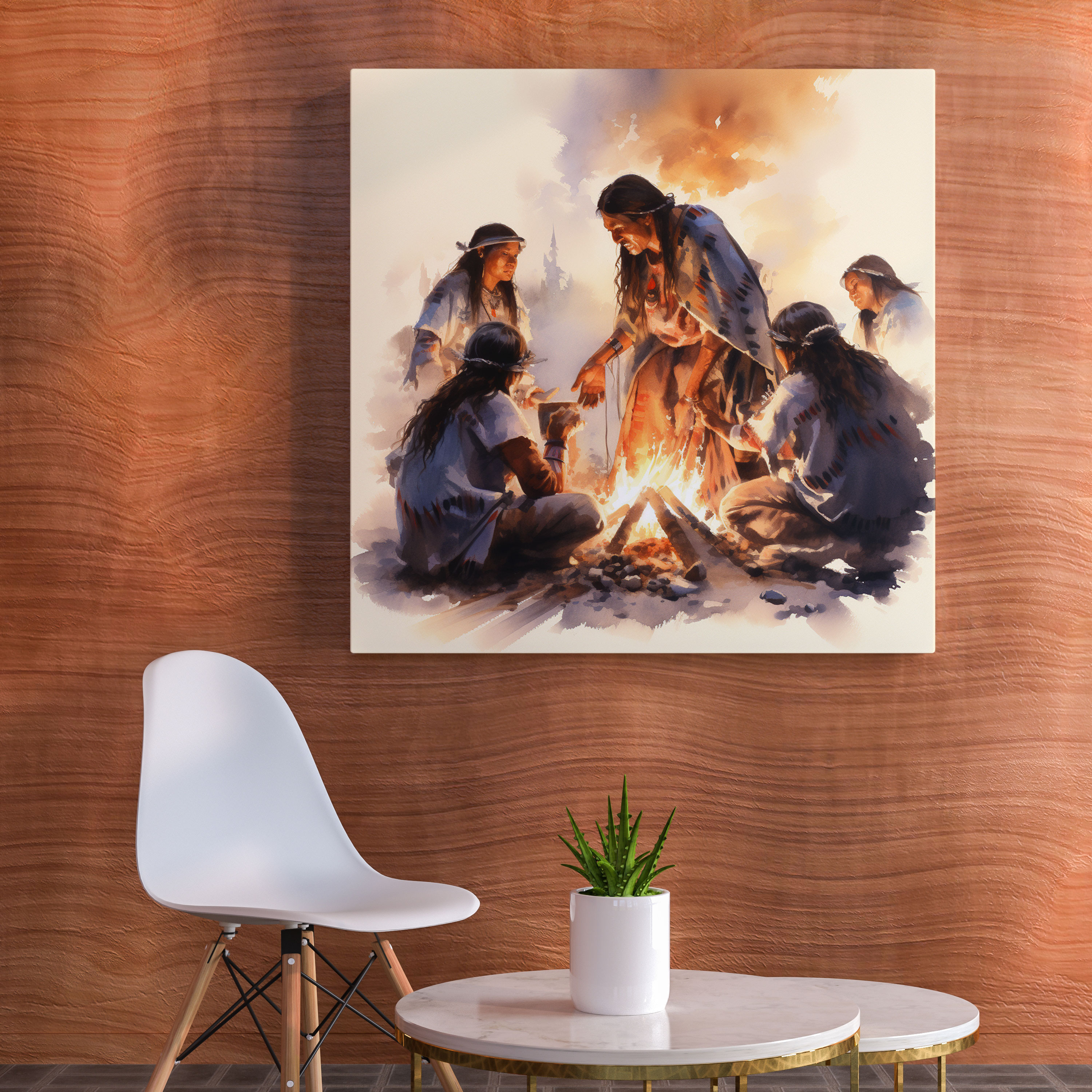 Red Indian Wall Art: Traditional Dancers - Red Indian, Wall Decoration, Bonfire, Canvas Wall Art