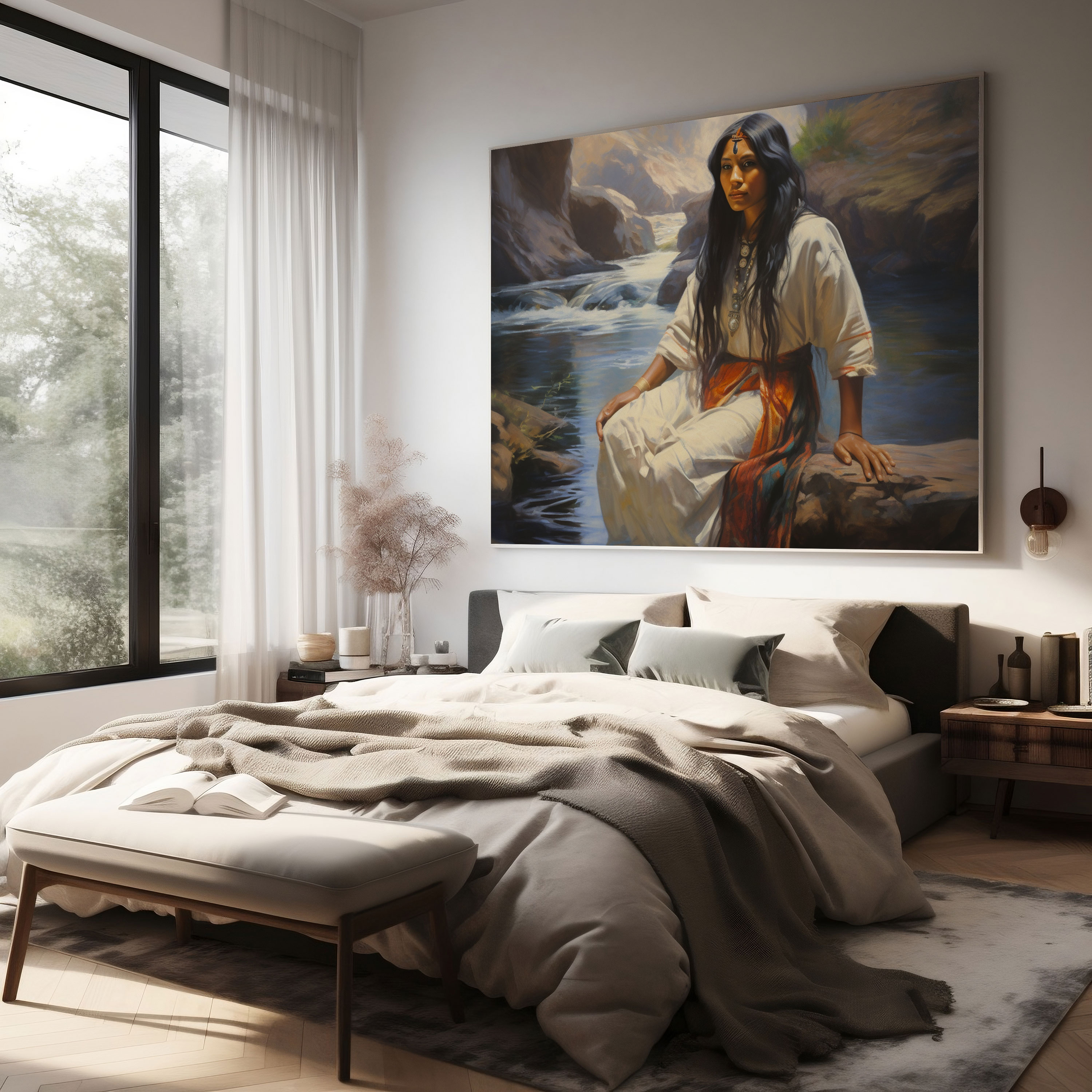 Red Indian Canvas Print: Serene Native Woman - Red Indian, Wall Decoration, Red Indian, Canvas
