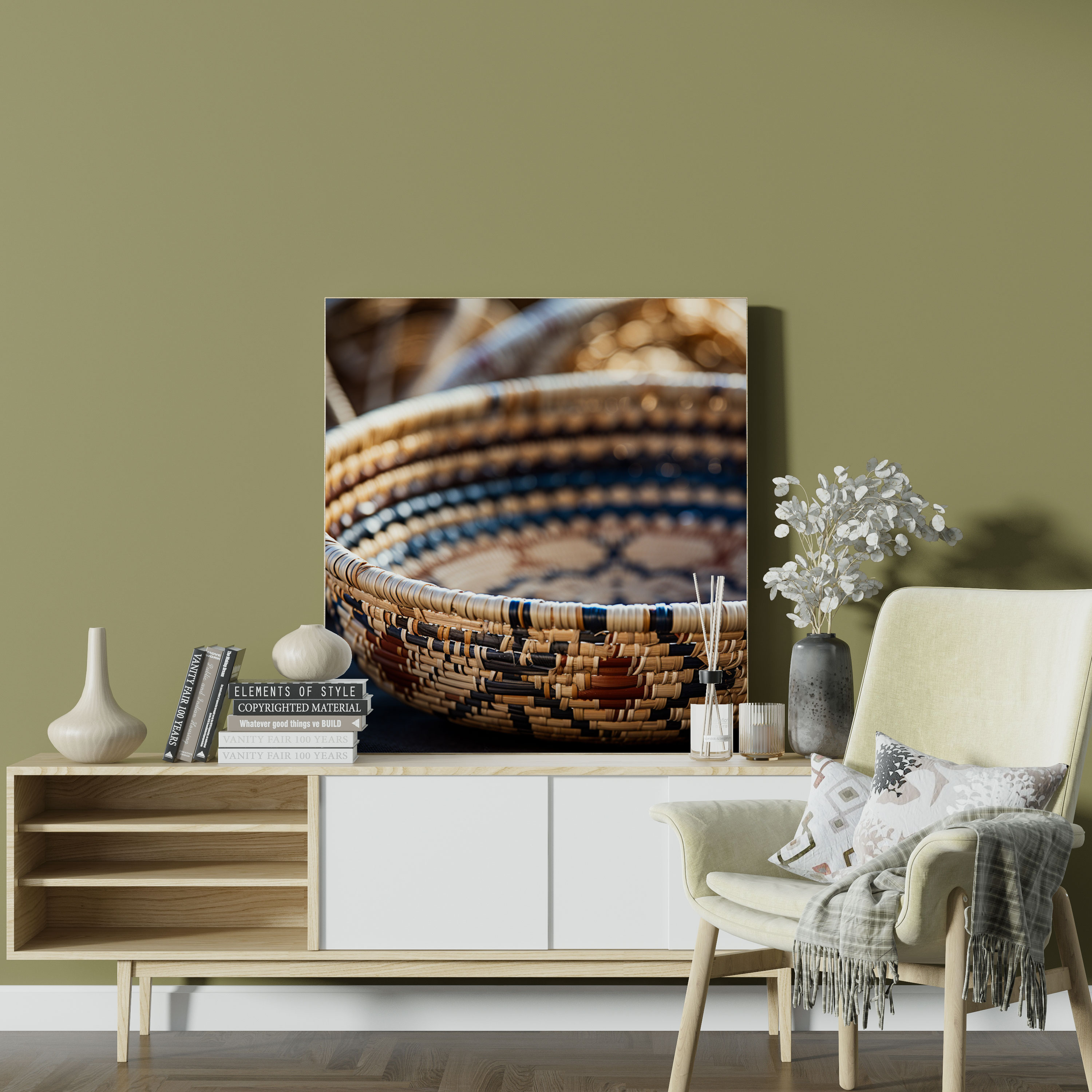 Red Indian Canvas Print: Hand-Woven Beauty - Red Indian, Red Indian, Realistic Photography, Native American Basket