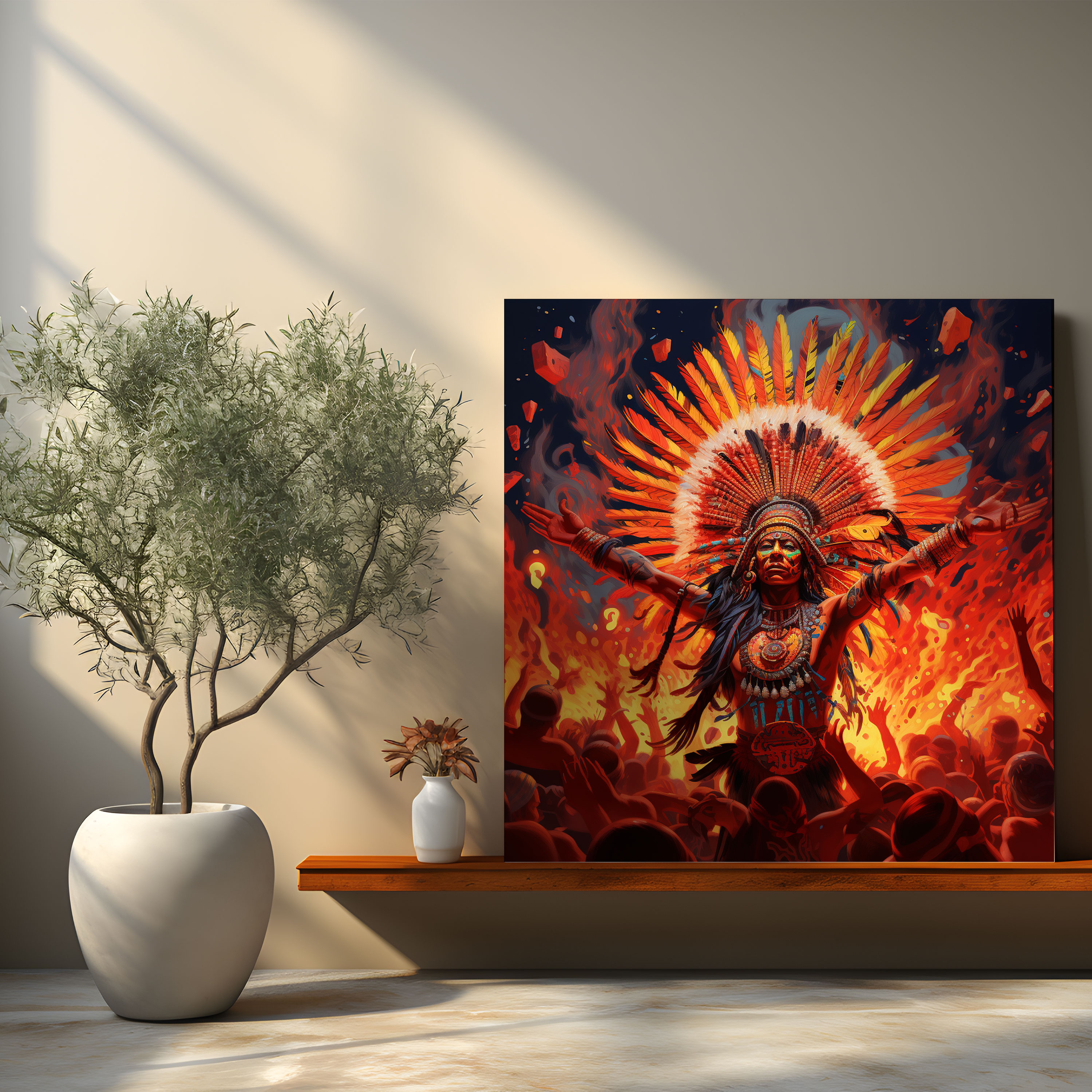 Red Indian Wall Art - Vibrant Ceremonial Dance Canvas Print For Home Decoration - Red Indian, Detailed Illustration, Canvas Wall Art, Home Decoration