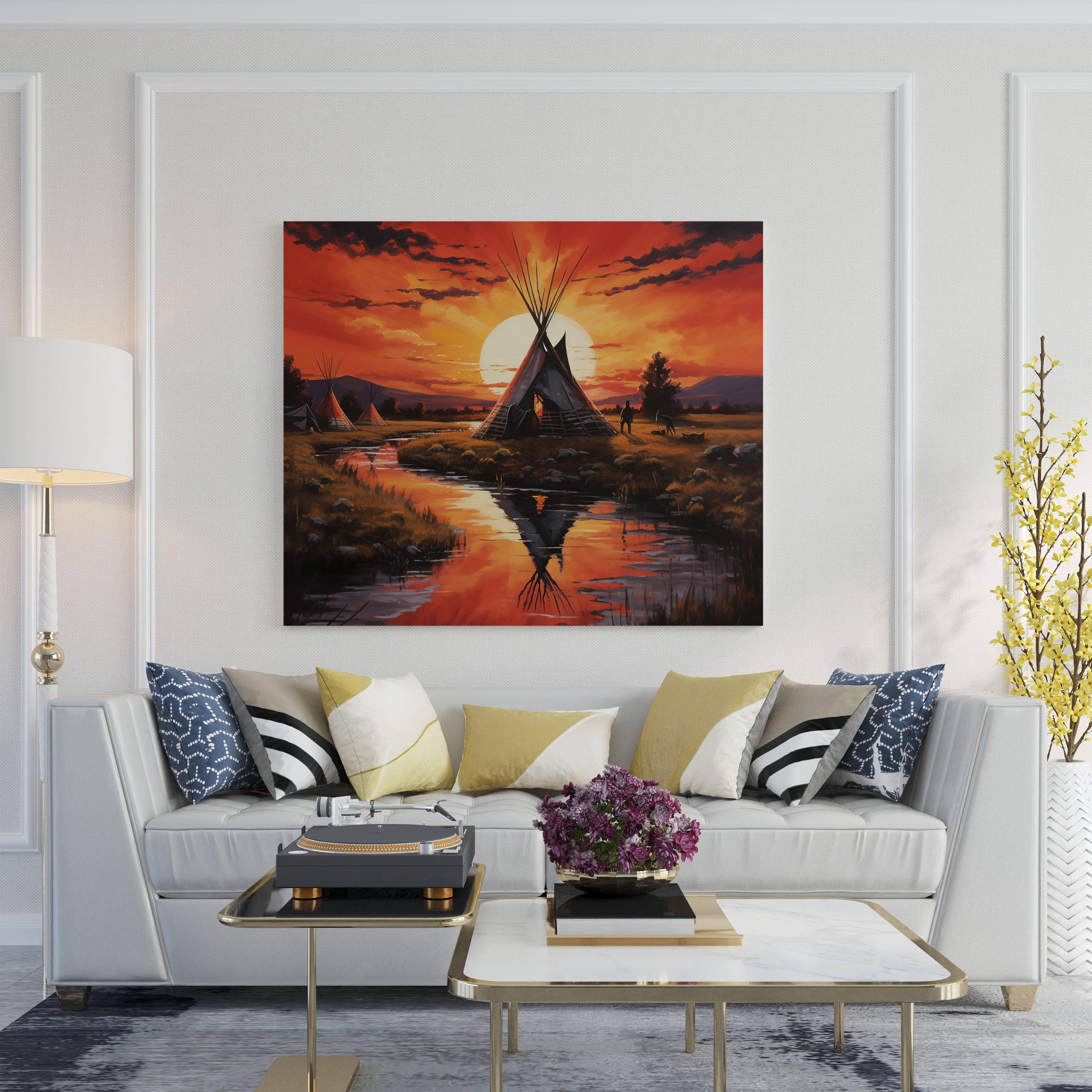 Red Indian Sunset Canvas Print - Red Indian, Canvas Wall Art, Home Decoration, Canvas Print
