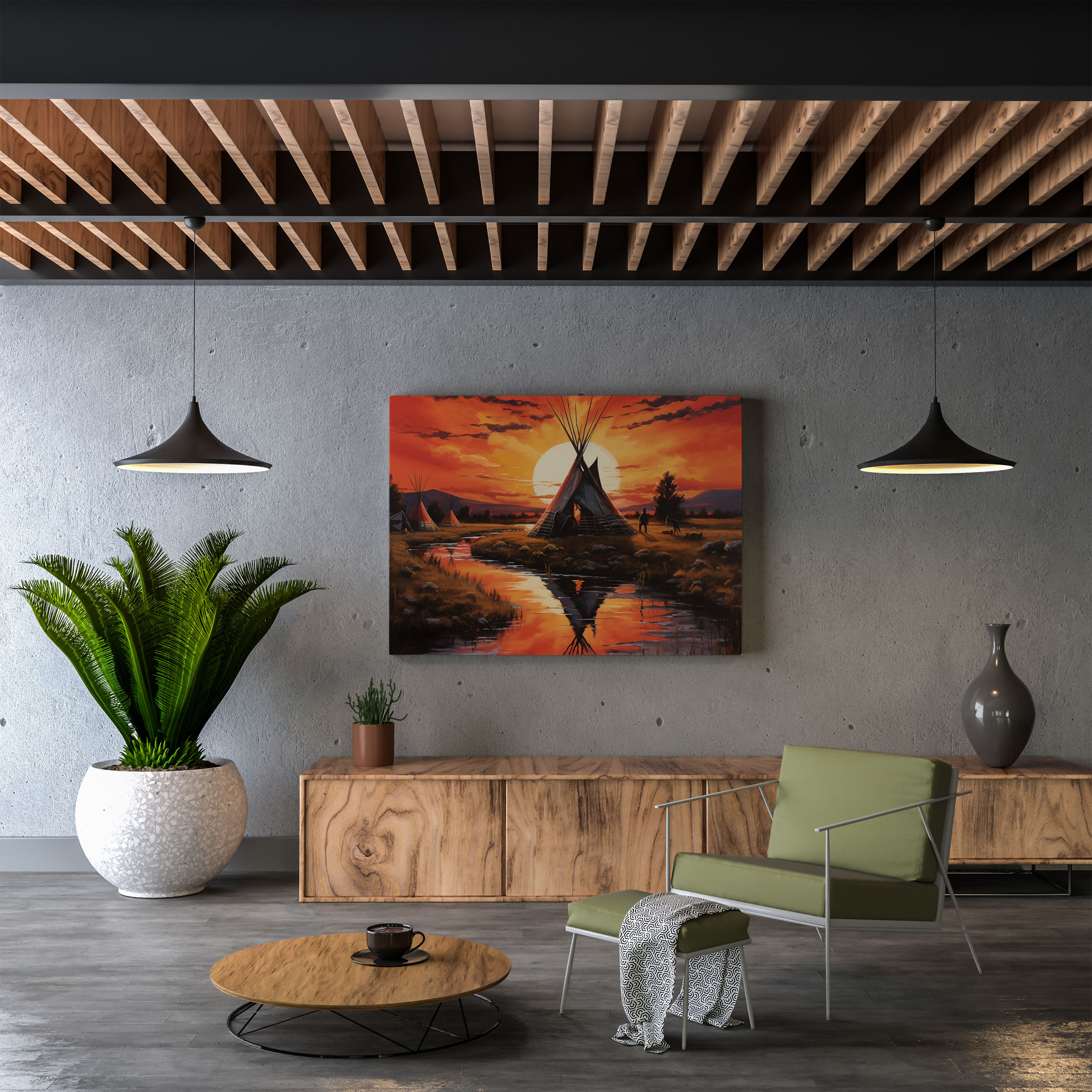 Red Indian Sunset Canvas Print - Red Indian, Canvas Wall Art, Home Decoration, Canvas Print