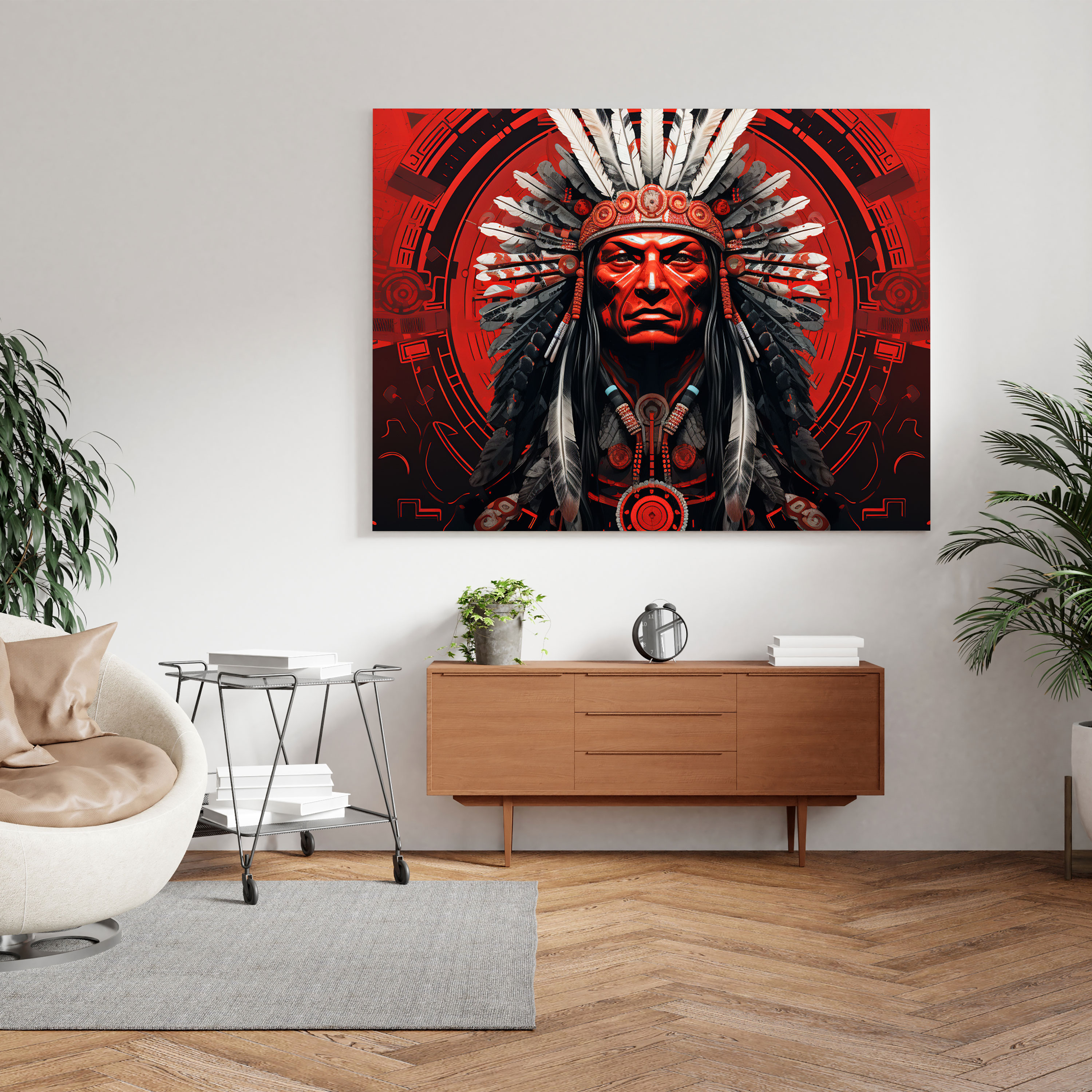 Red Indian Warrior Canvas Print - Red Indian, Home Decoration, Canvas Print, Tribal Patterns