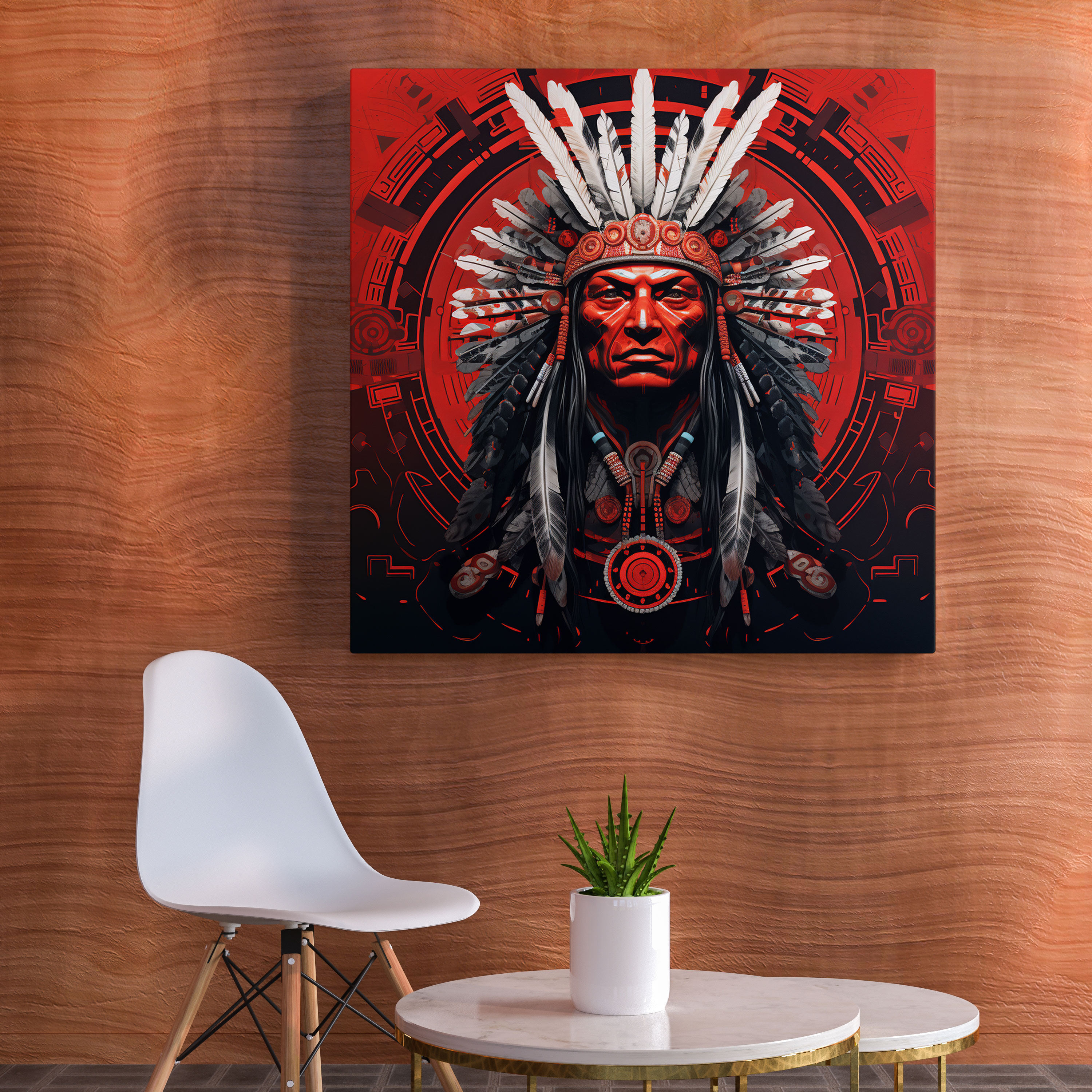 Red Indian Warrior Canvas Print - Red Indian, Home Decoration, Canvas Print, Tribal Patterns