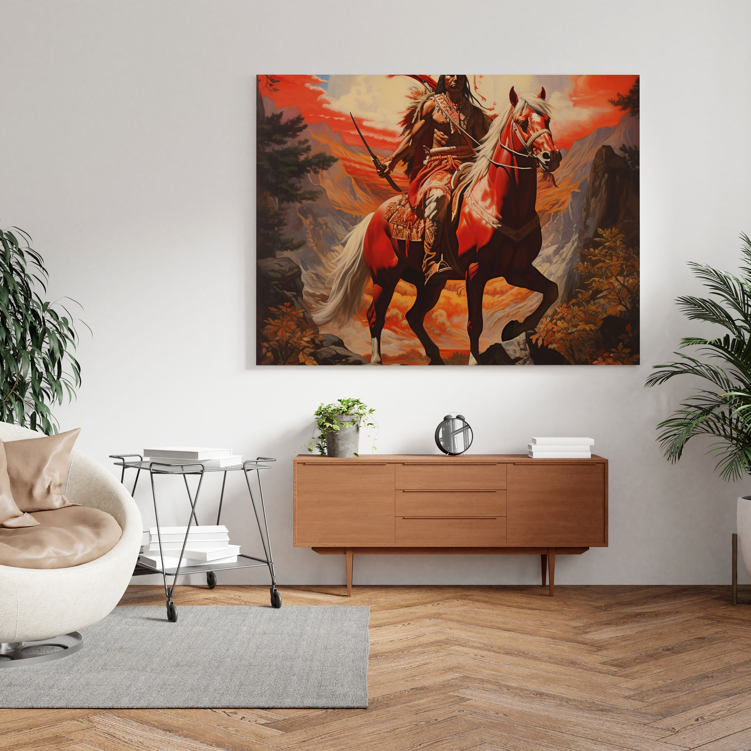 Red Indian Warrior Canvas Print - Red Indian, Horseback, Warrior, Home Decoration